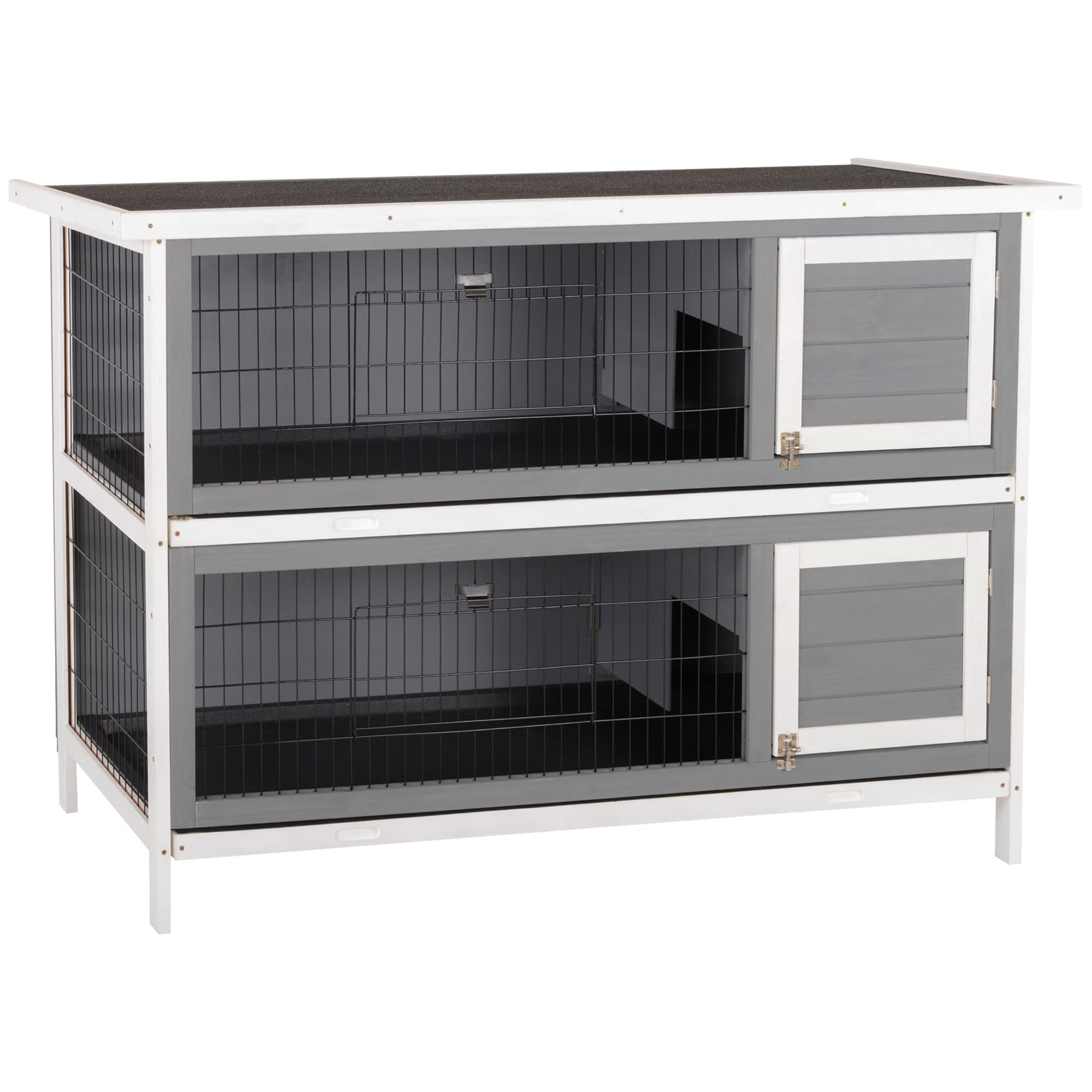 Pawhut 54'' 2-Story Large Rabbit Hutch Bunny Cage Wooden Pet House Small Animal Habitat With Lockable Doors, No Leak Tray And Wa