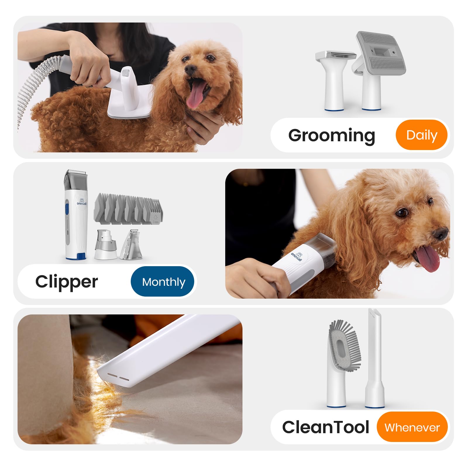 Oneisall Dog Hair Vacuum & Dog Grooming Kit, Pet Grooming Vacuum With Pet Clipper Nail Grinder, 1.5L Dust Cup Dog Brush Vacuum With 7 Pet Grooming Tools For Shedding Pet Hair, Home Cleaning