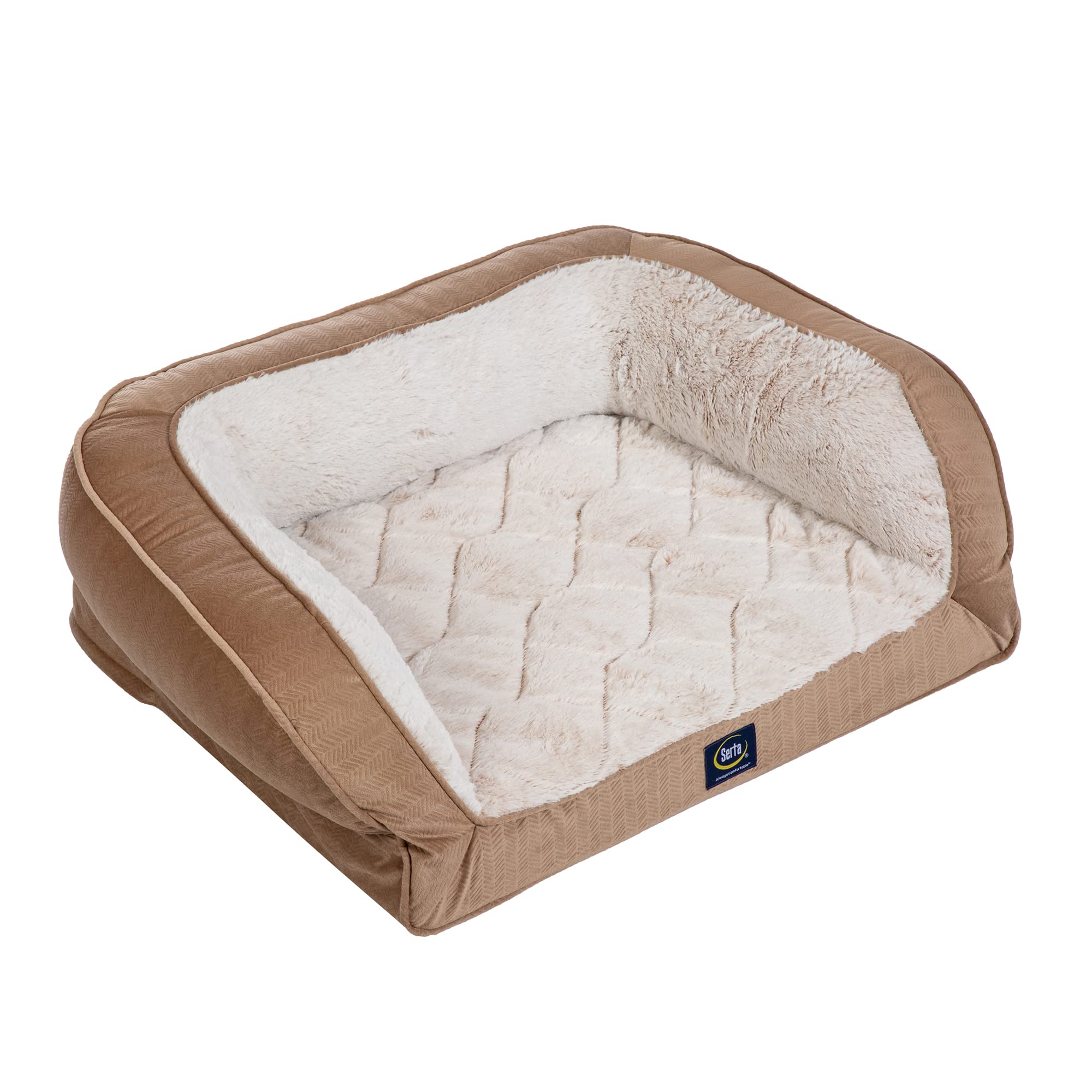 Serta Orthopedic Quilted Couch Dog Bed For Pets - Desert Sand (Small)