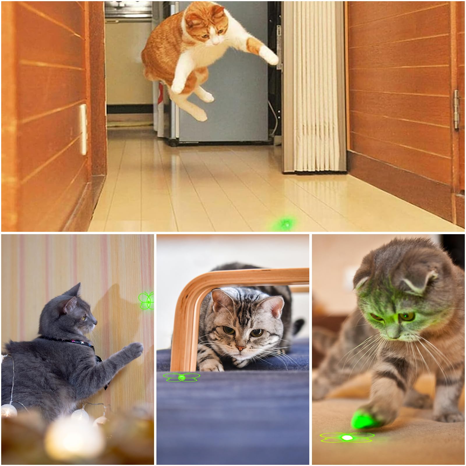 Waputne Cat Toy for Indoor Cats, USB Rechargeable Kitten Toys with 5 Adjustable Green Patterns, Interactive Chase Toys for Indoo