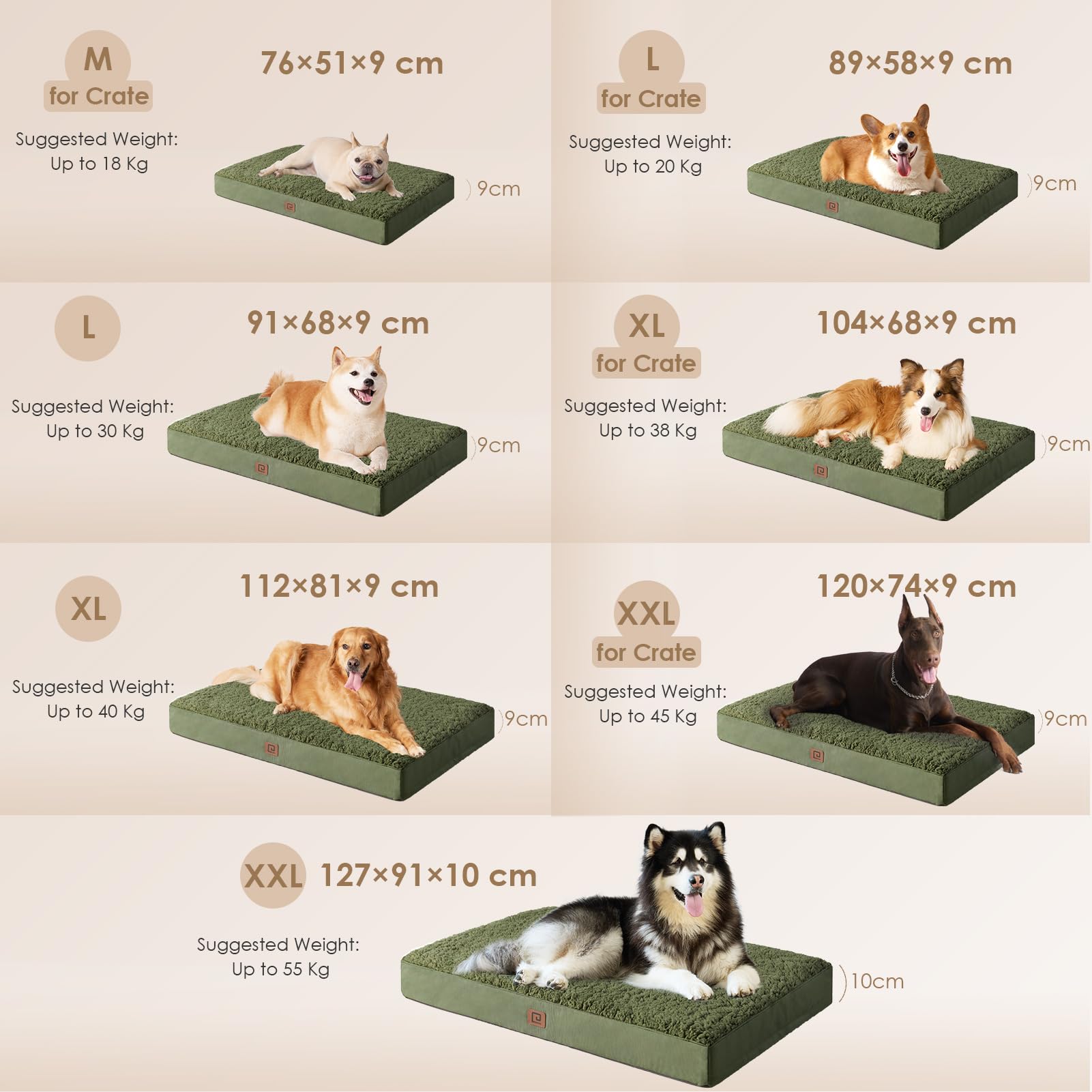 Eheyciga Orthopedic Xl Dog Beds For Extra Large Dogs With Removable Washable Cover For Crate, Dark Green, 41X27