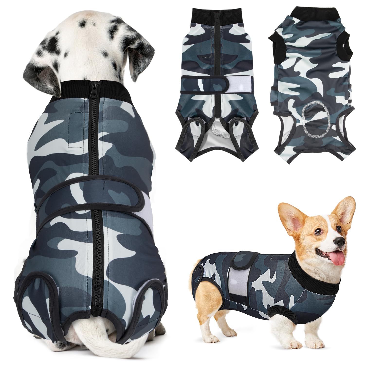 Lukovee Recovery Suit For Dogs, Zipper On Recovery Suit For Female Male Dog, Onesie Abdominal Wounds Cone E-Collar Alternative P
