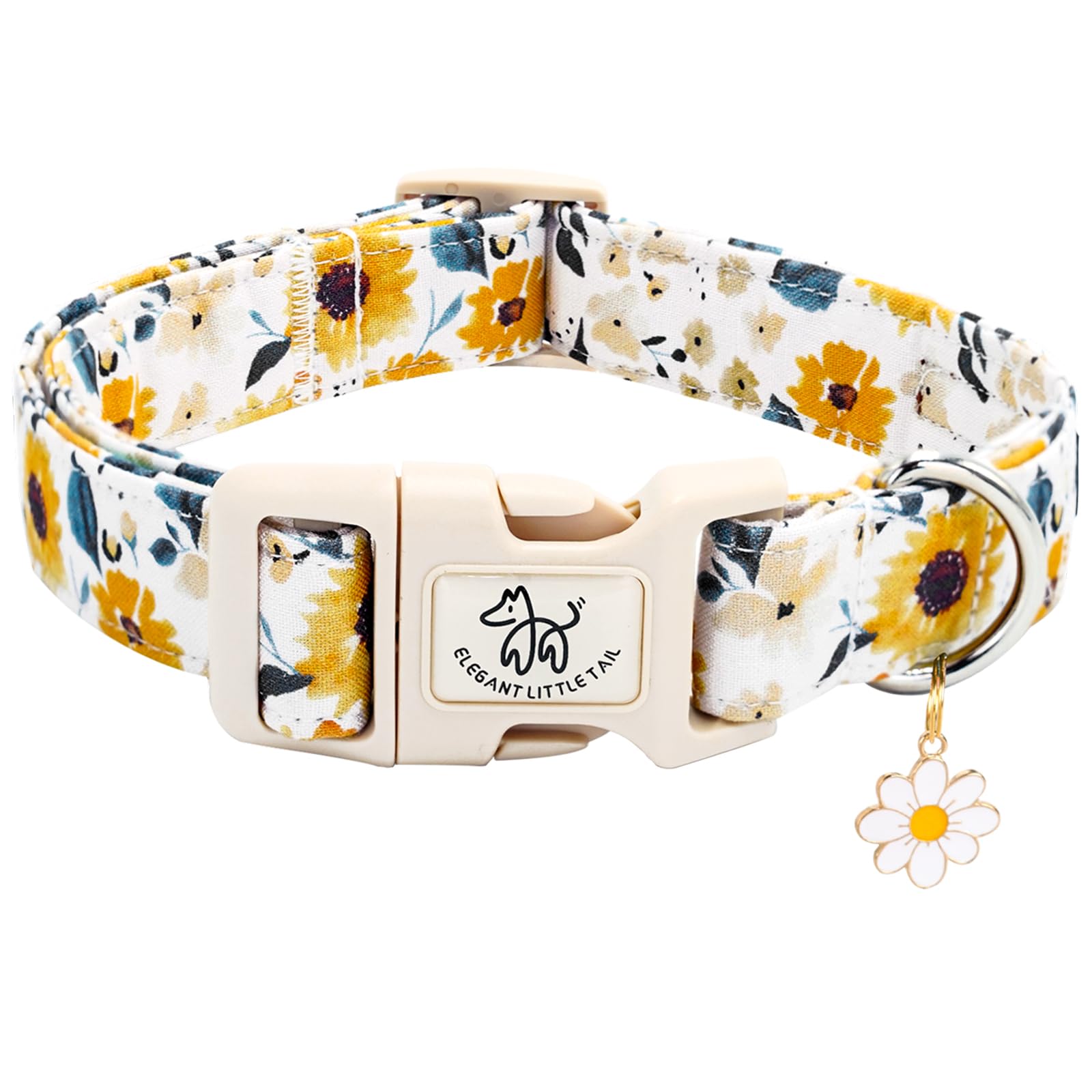 Elegant Little Tail Dog Collar,Sunflower Pattern Pet Collar Cute Durable Spring Female Or Male Adjustable Cotton Pet Collar With