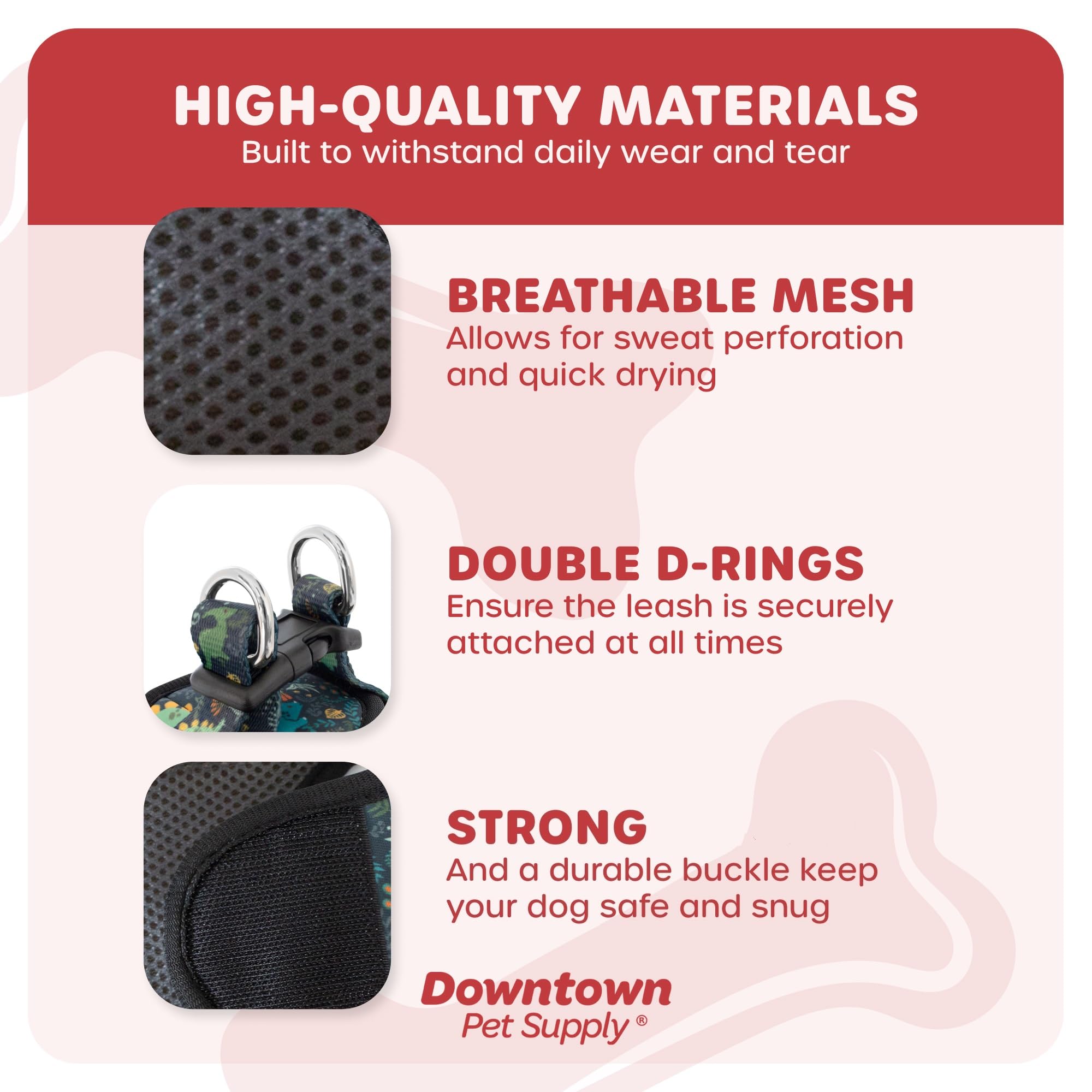 Downtown Pet Supply Step In Dog Harness For Small Dogs No Pull, X-Small, Dinosaur - Adjustable Harness With Padded Mesh Fabric A