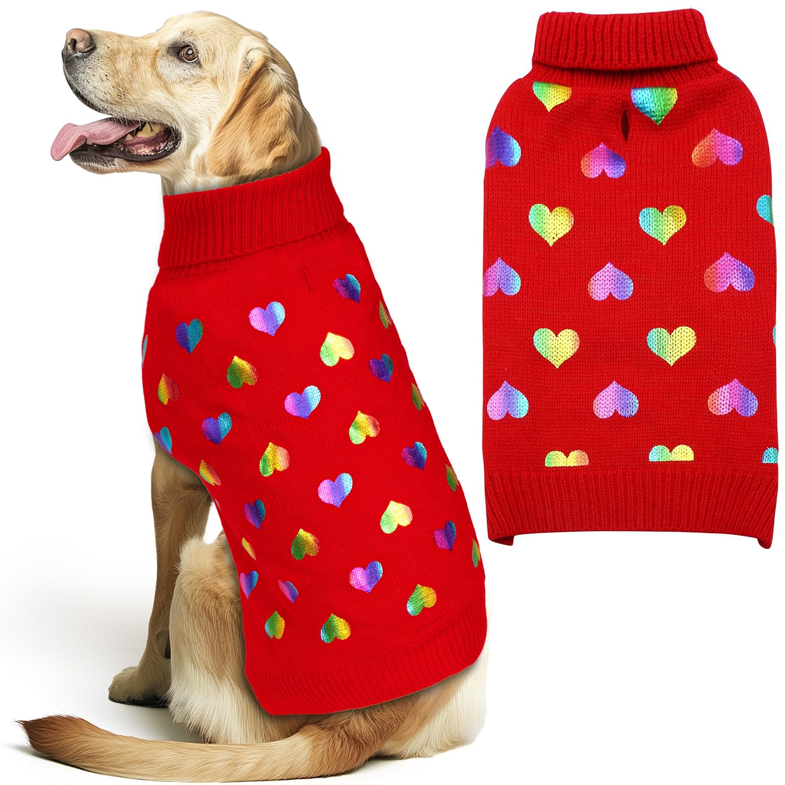 Kyeese Dog Sweaters For Large Dogs Colorful Radiant Printing Love Design With Leash Hole Pet Sweater Pet Clothes,Xxl