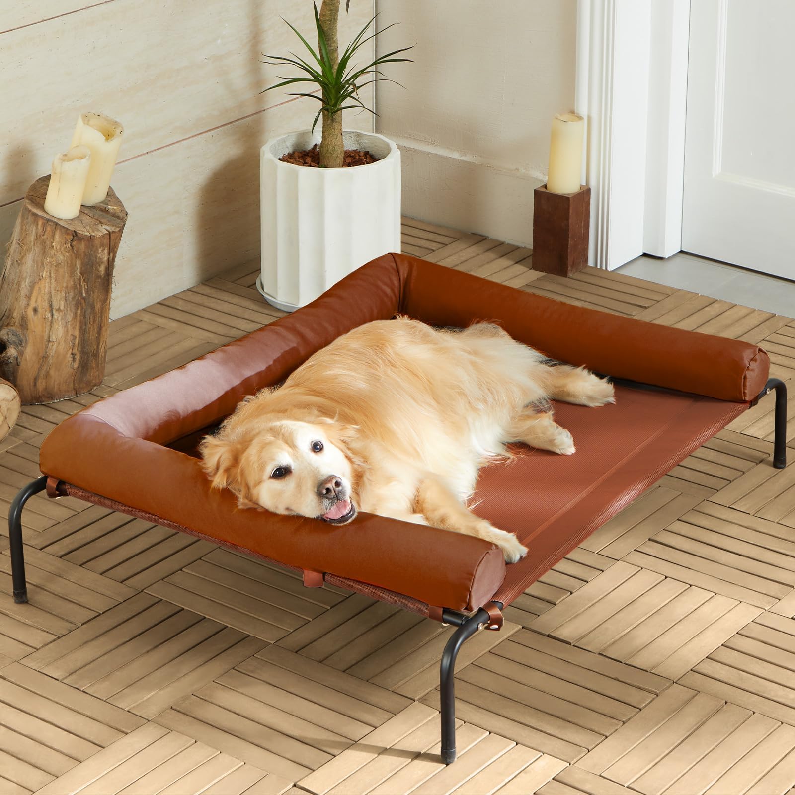 Rrpethome Large Elevated Cooling Dog Bed,Raised Cots Beds,Outdoor Dog Bed,Chew Proof Portable Cooling Pet Cot Skid-Resistant Fee