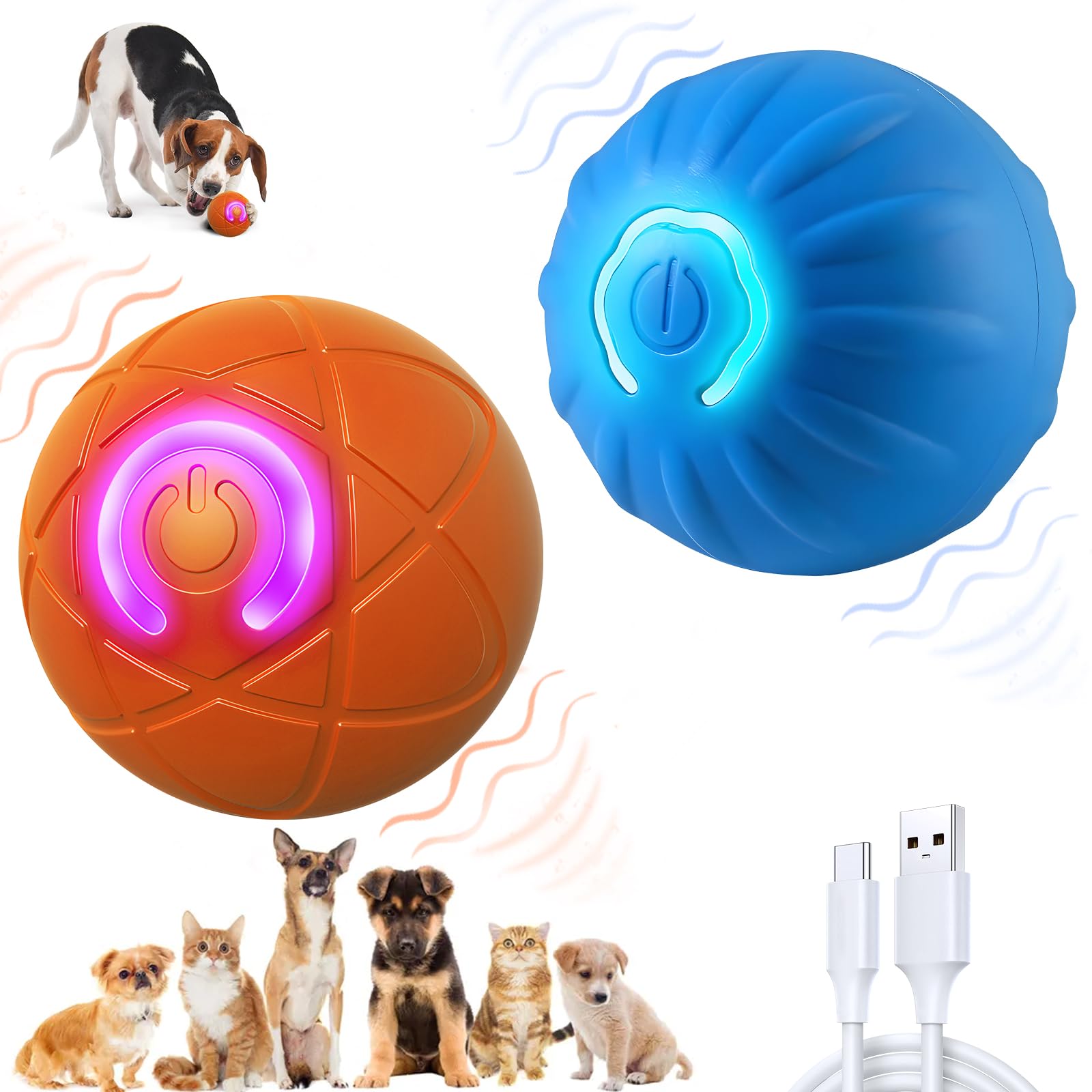 Lonniy 2Pcs Shaky Ball Toy For Dogs, 2025 New Upgrade Automatic Moving Dog Toy Balls, Usb Rechargeable Shaky Balls, Interactive 