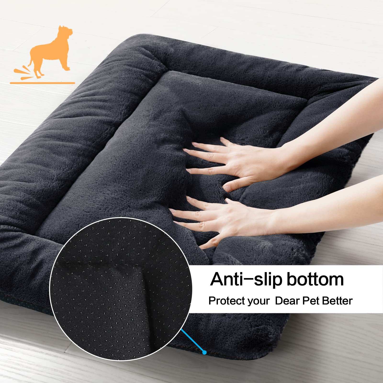Dog Beds Crate Pad For Extra Large Dogs Fit Metal Dog Crates,Ultra Soft Dog Crate Bed Washable & Anti-Slip Kennel Pad For Dogs Cozy Sleeping Mat,Dark Gray 48Inch
