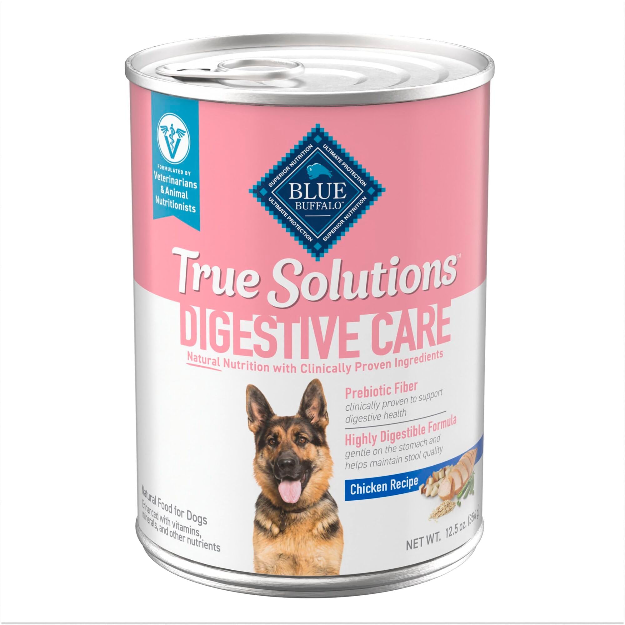 Blue Buffalo True Solutions Digestive Care Wet Dog Food for Adult Dogs, Made with Natural Ingredients, Chicken, 12.5-oz. Cans (1