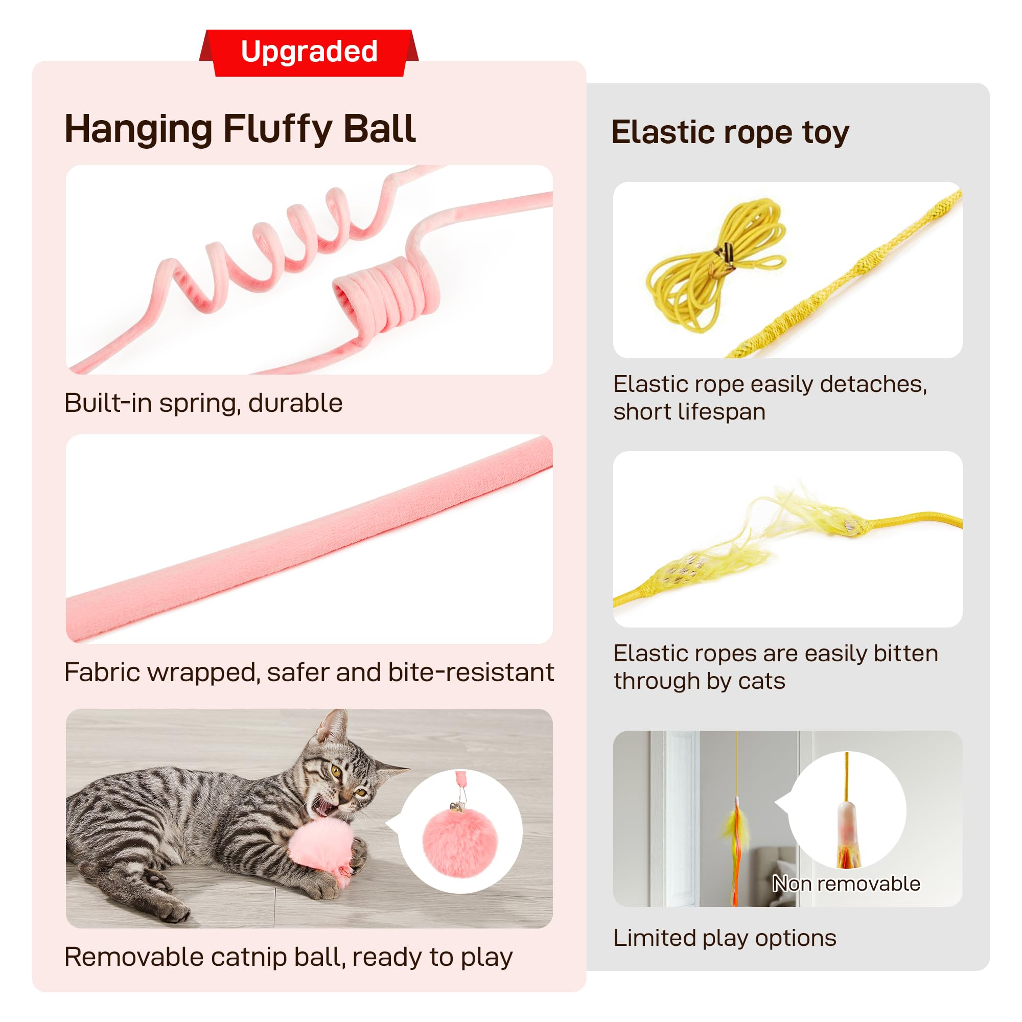 Potaroma Hanging Fluffy Cat Catnip Ball Toys 3 Pcs With Bell, Interactive Cat Teaser Retractable Toys Indoor Kitten Play Chase E