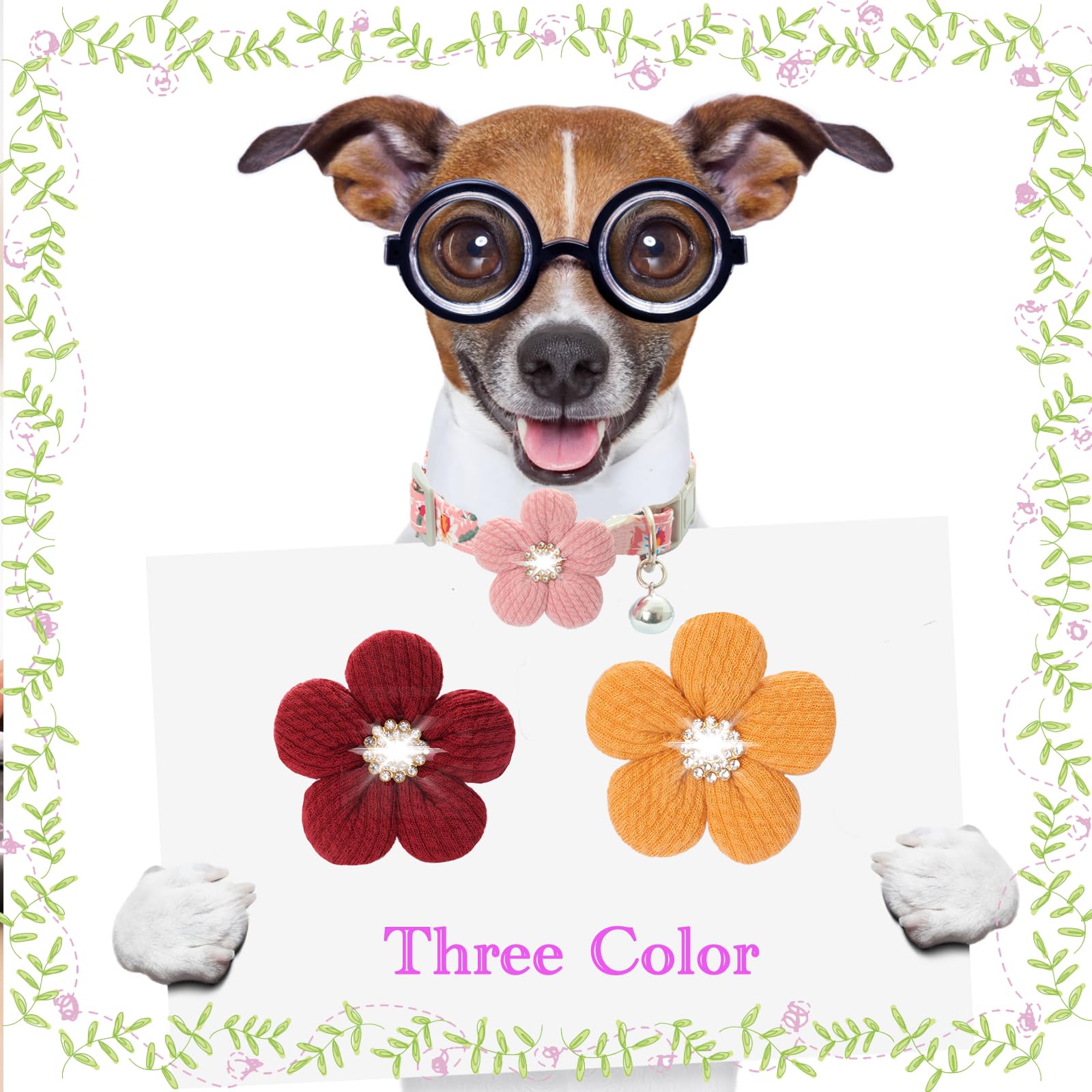 Small Dog Collar With Flower, Puppy Collar For Girl Dog Collars For Small Dogs Cute Dog Collar With Bell, Adjustable Length (Yel