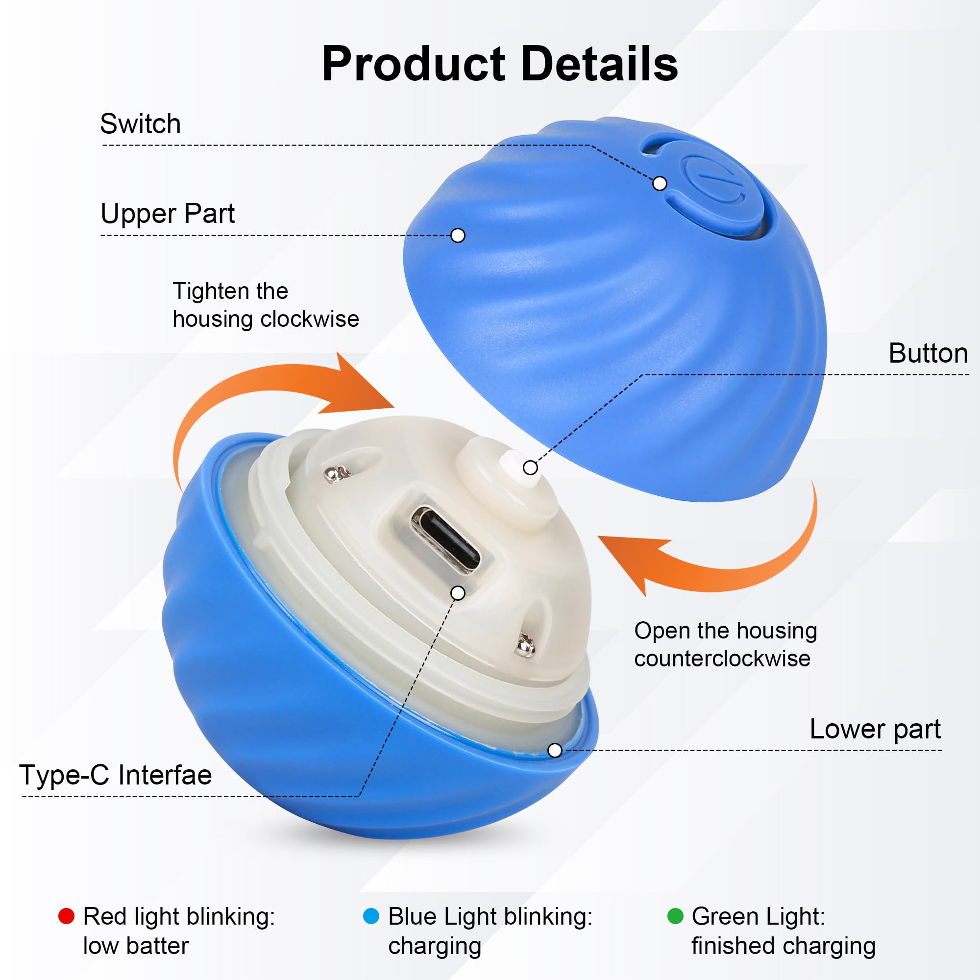 Neoallypets Smart Interactive Dog Toy Ball, Active Rolling Wicked Ball With Automatic Bouncing And Rotating For Puppy/Small Dogs