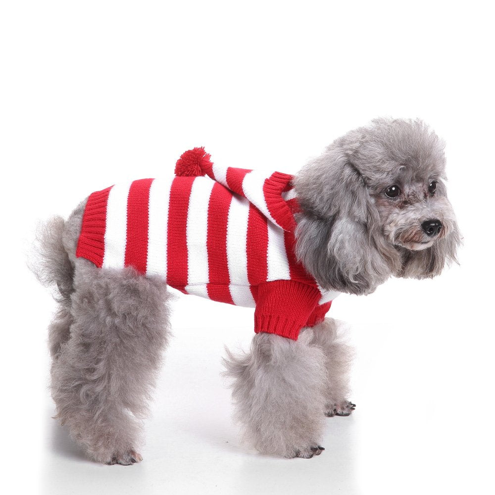 S-Lifeeling Red And White Striped Dog Sweater Holiday Halloween Christmas Pet Clothes Soft Comfortable Dog Clothes