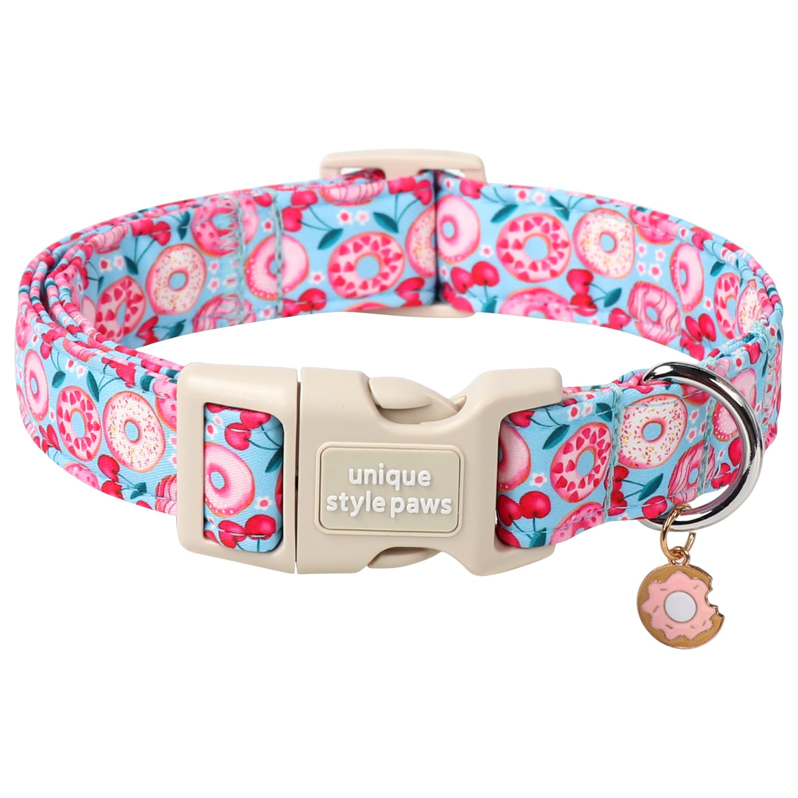 Unique Style Paws Summer Dog Collar,Hot Pink Doughnut Collars For Dog Cotton Pink Cherry Puppy Collar Suitable For Small,Medium,