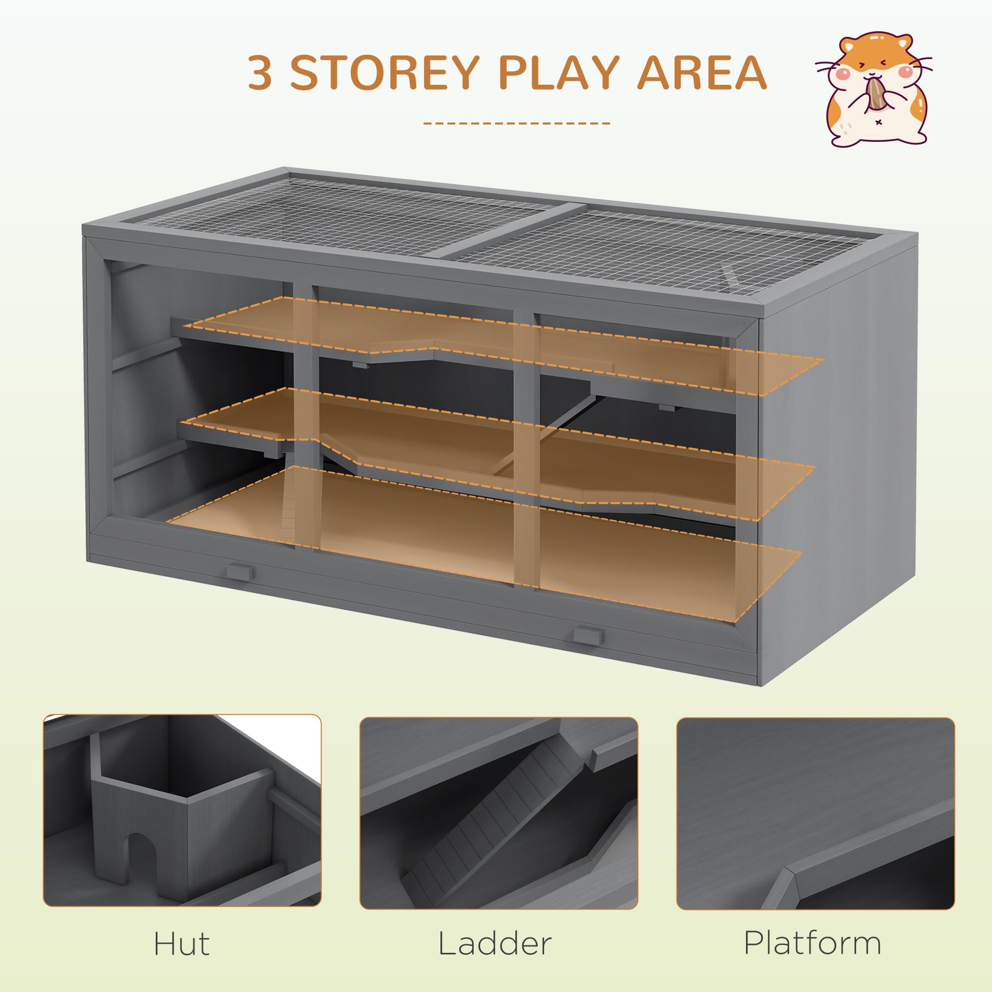 Pawhut Extra Large Wooden Hamster Cage, Gerbil Cage, And Other Small Animal Habitat, Hamster Habitat With Opening Roof, Hut, Ram