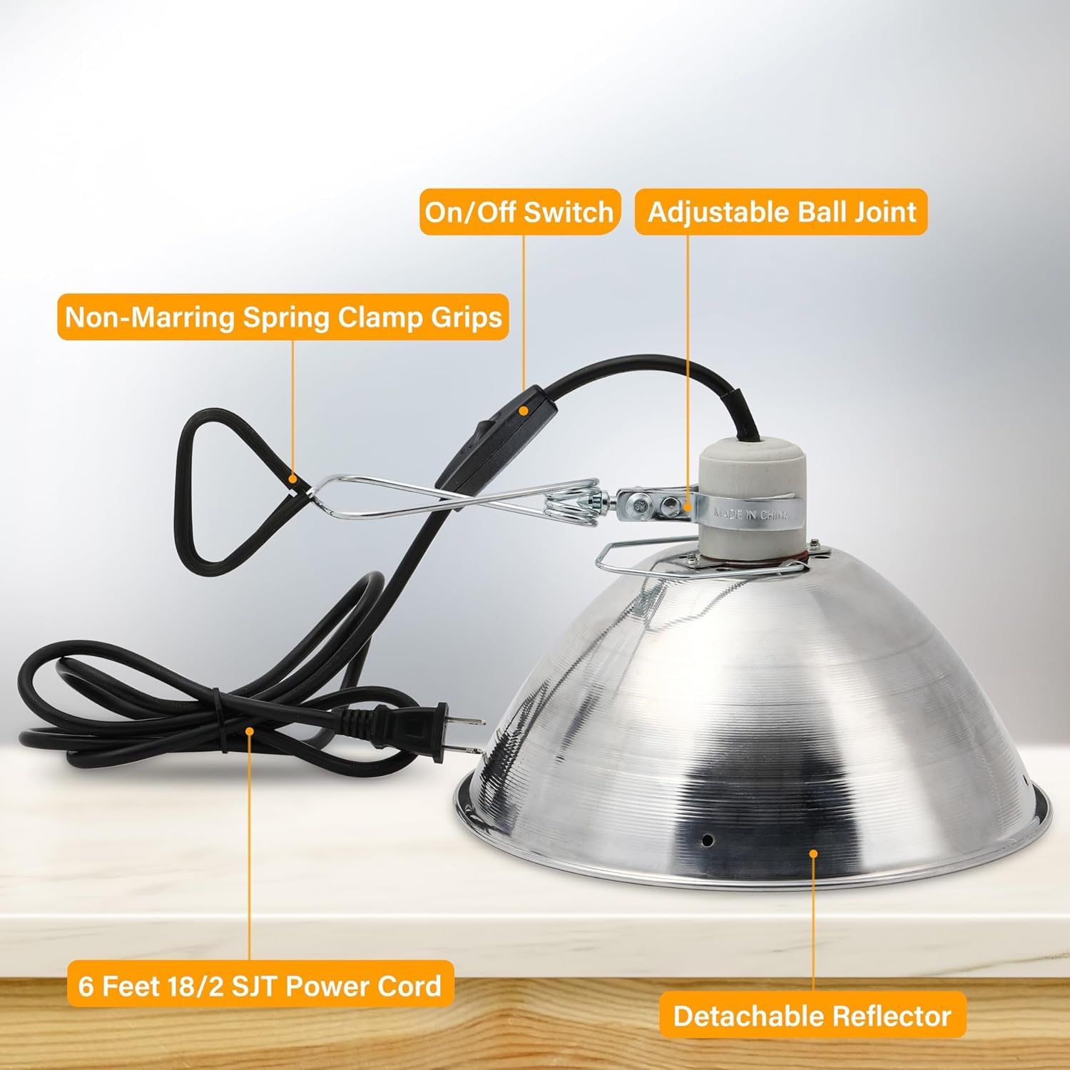 Simple Deluxe 1-Pack Clamp Lamp Light With 10.5 Inch Aluminum Reflector And Bulb Guard Up To 250 Watt E26 Socket (No Bulb Includ
