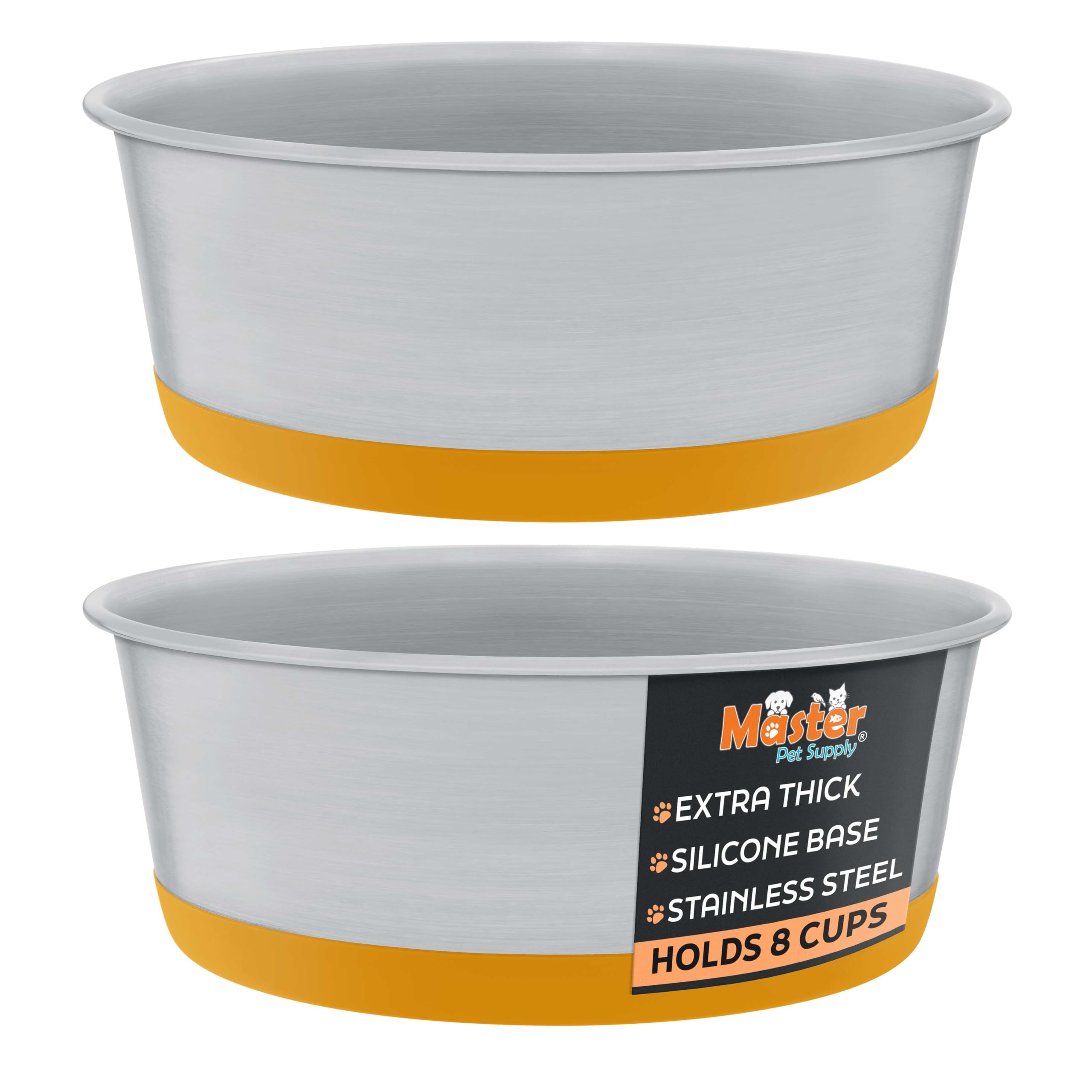 Master Pet Supply Stainless Steel Dog Bowls Set of 2 with Extra Thick Silicone Base - 8 Cup (64 oz) Mango Tango, Non-Slip, Dishw