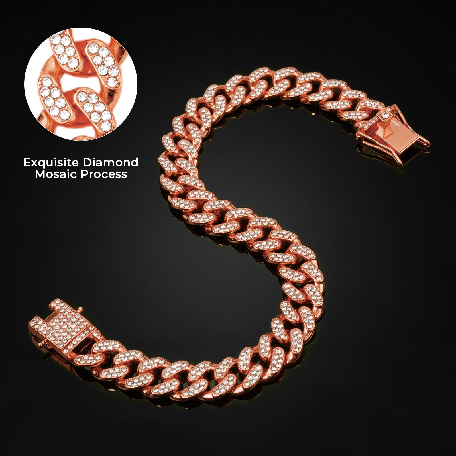Thamiao Rose Gold Dog Chain Collar - Crystal Dog Necklace For Small, Medium & Large Dogs (14 Inch)