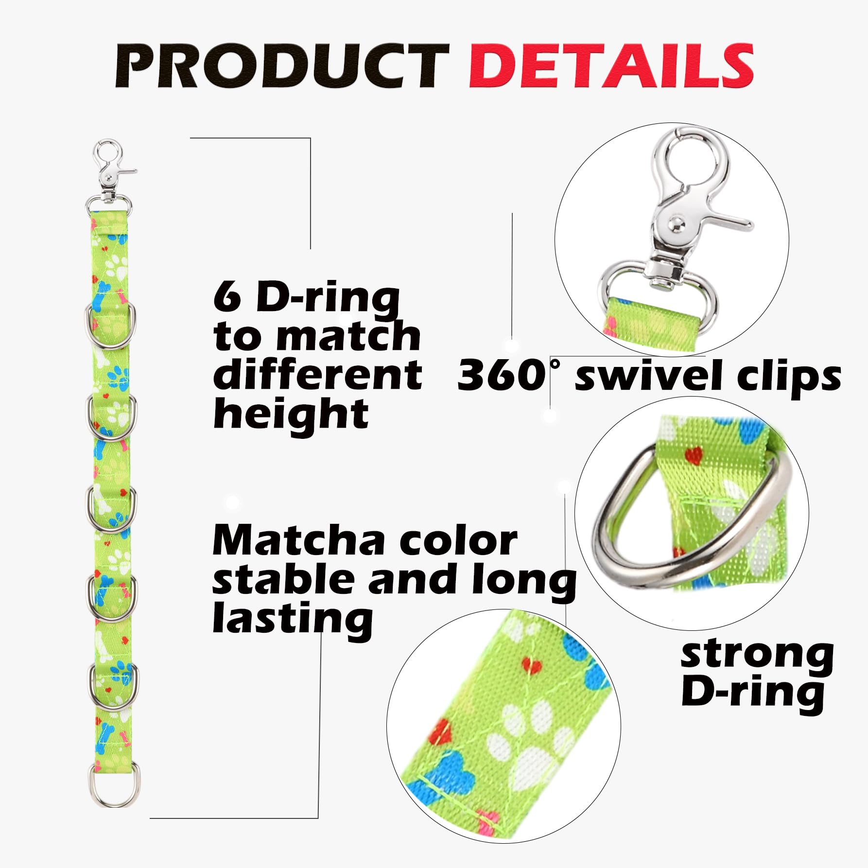 Dog Grooming Loop Dogs Table Arm Loop Extender 2 Pcs Cute Paw Pattern Extension Straps Pet Bath Leash Supplies Quick Release Pet