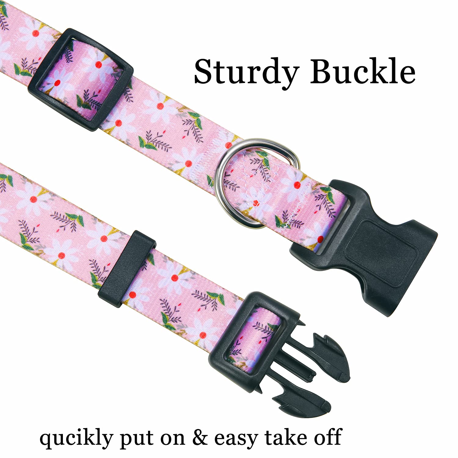 Mihqy Dog Collar With Bohemia Floral Tribal Geometric Patterns - Soft Ethnic Style Collar Adjustable For Small Medium Large Dogs (Pink White Flower,S)