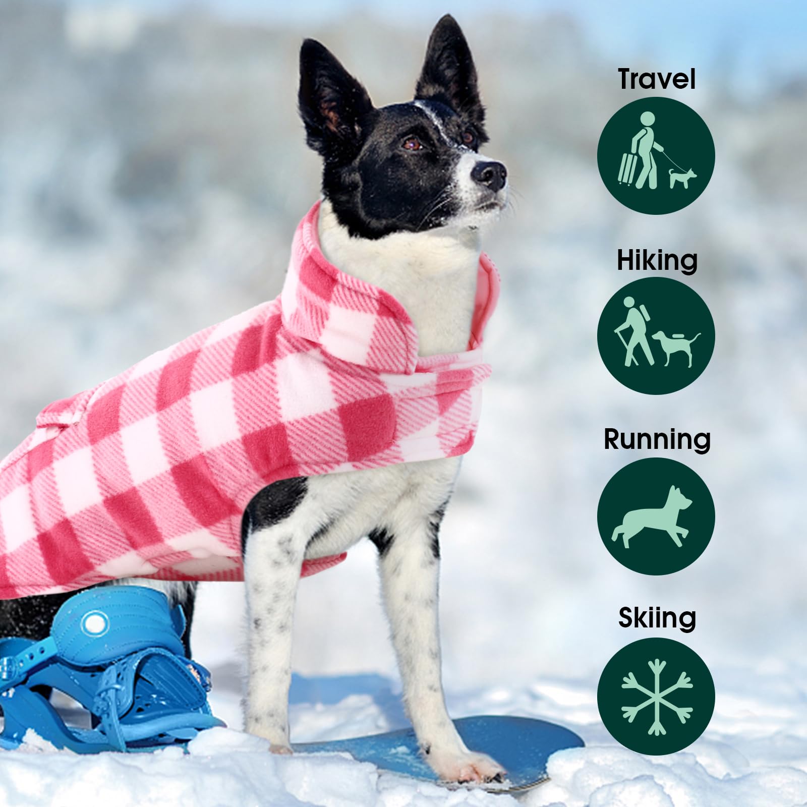 Kuoser Winter Coat, Windproof Fleece Jacket British Style Plaid Cold Weather Vest, Reversible Cozy Warm Dog Clothes, Pet Apparel