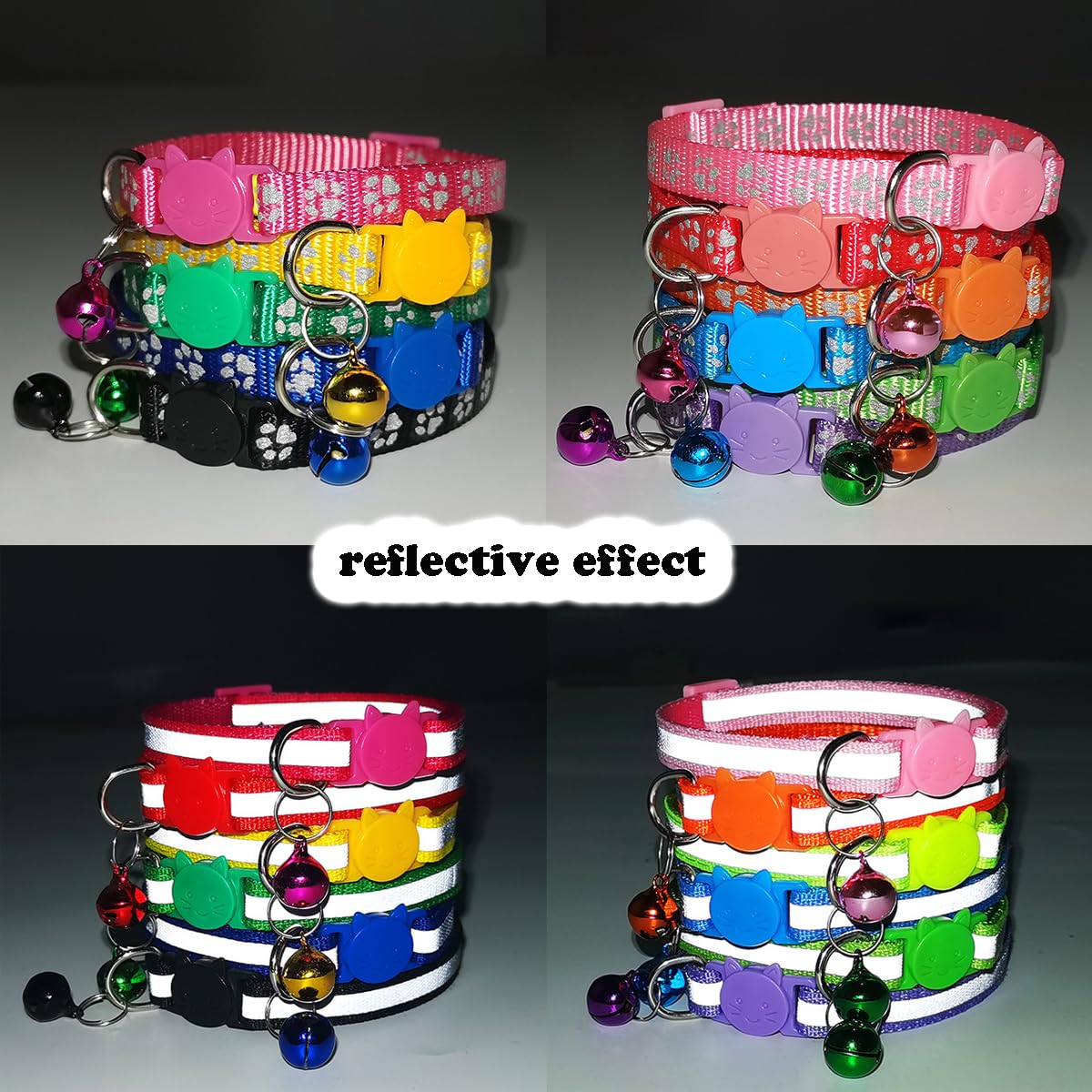 Green Cat Collars With Bells, [2 Pack] Break Away Cat Collar With Bells, Reflective Kitten Collar Breakaway For Boy Pet Cats Kit