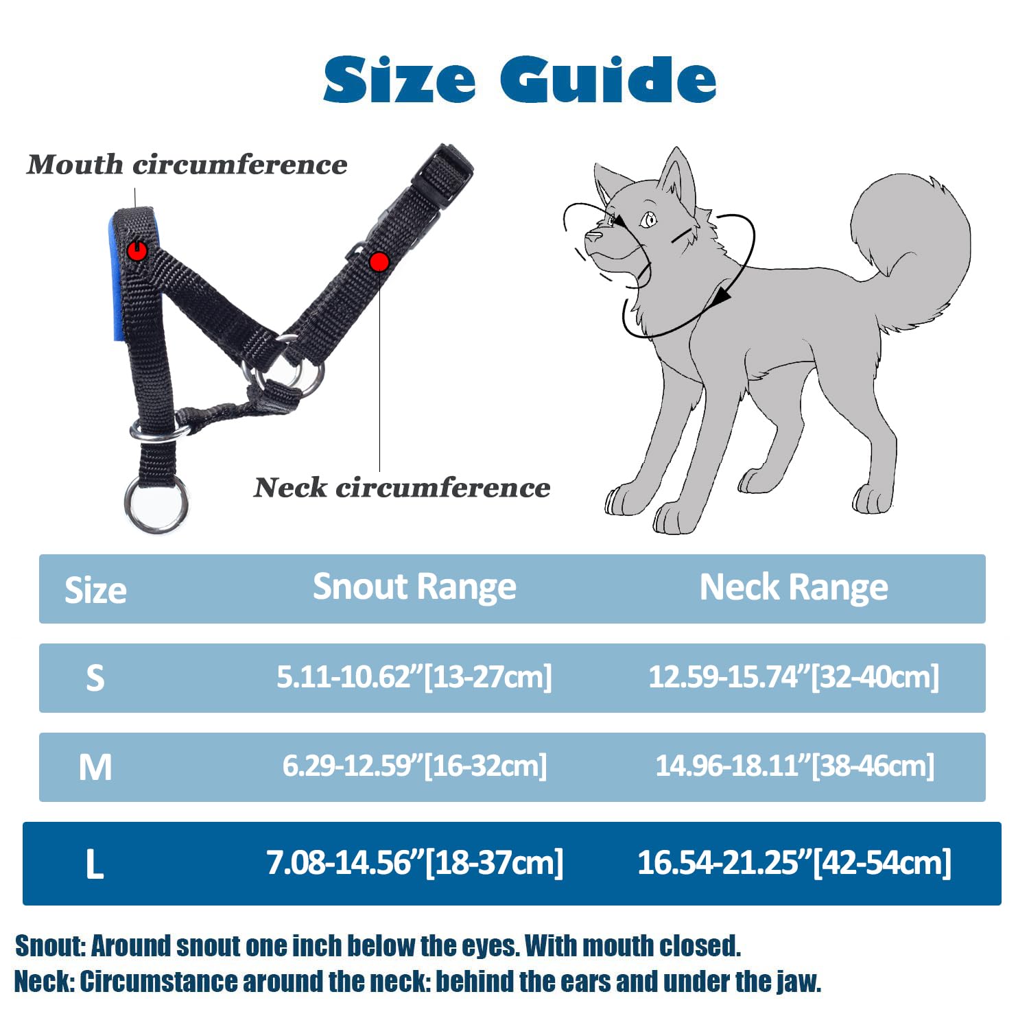 Dog Head Collar, Fabric Padded Head Collar For Dogs To Prevent Pulling, Head Leash For Small Medium Large Dogs Walking(L,Lake Bl