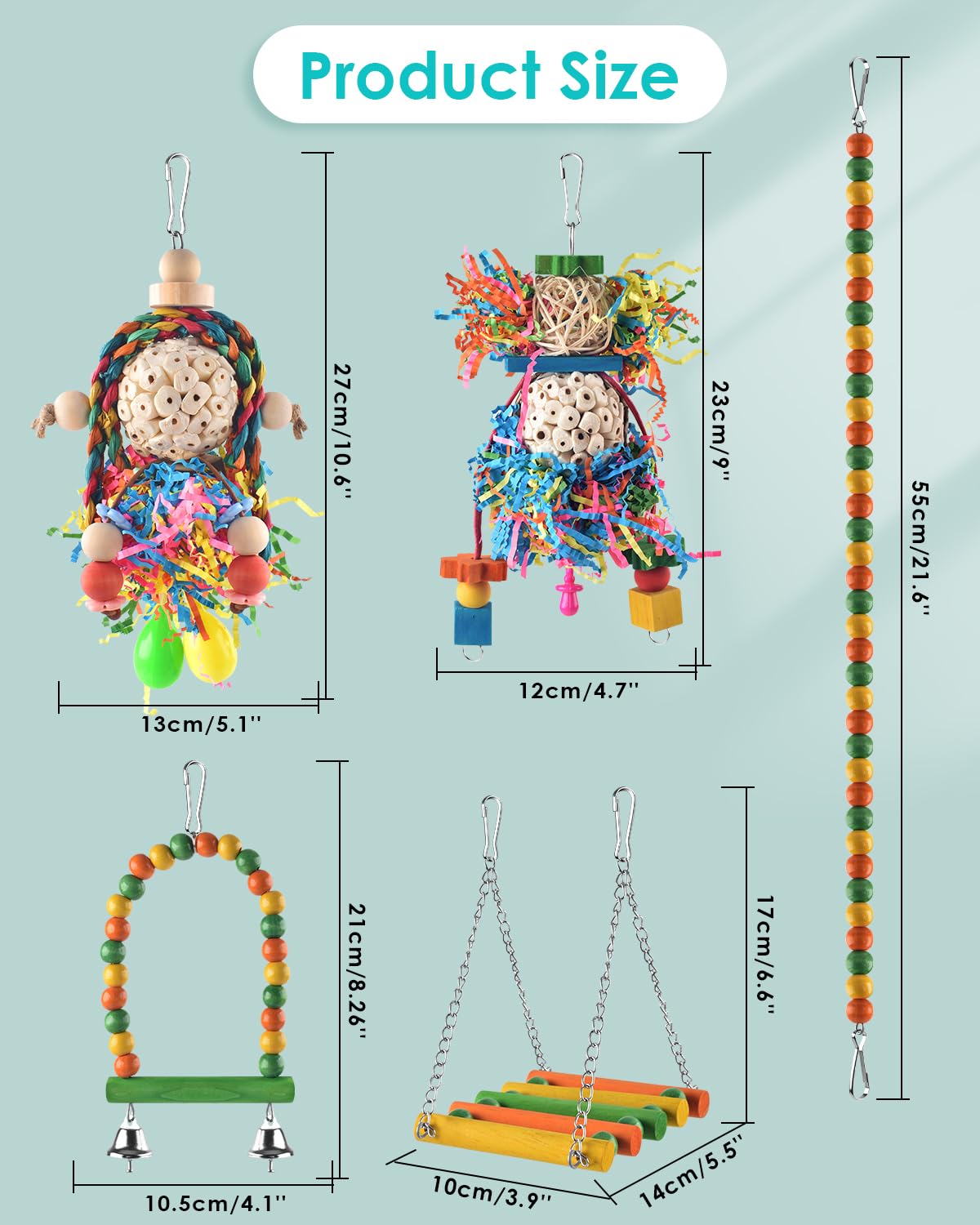 Bissap Conure Toys, 5 Pcs Parrot Foraging Shredder Hanging Toys Sola Balls With Sand Hammer Perch Swing Climbing Ladder For Smal