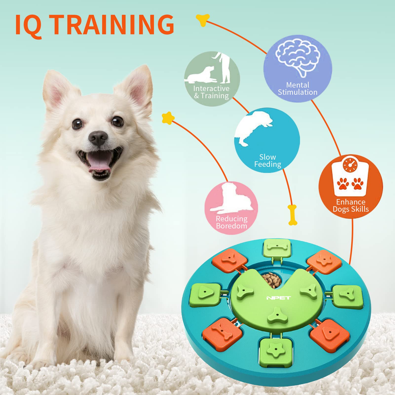 NPET Dog Puzzle Interactive Toys, Dog Treat Dispenser for Pet IQ Training & Mental Enrichment, Slow Feeder for Cats & Small, Med