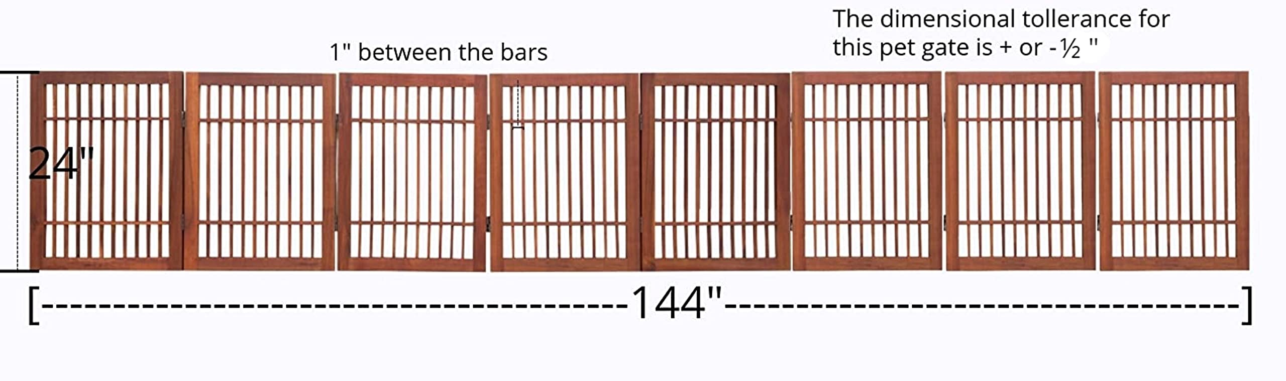 Urnporium Freestanding Pet Gate Folding Wooden Fence for Indoor & Outdoor Use, Durable Acacia Hardwood (Brown Pet Gate, 8 Panel