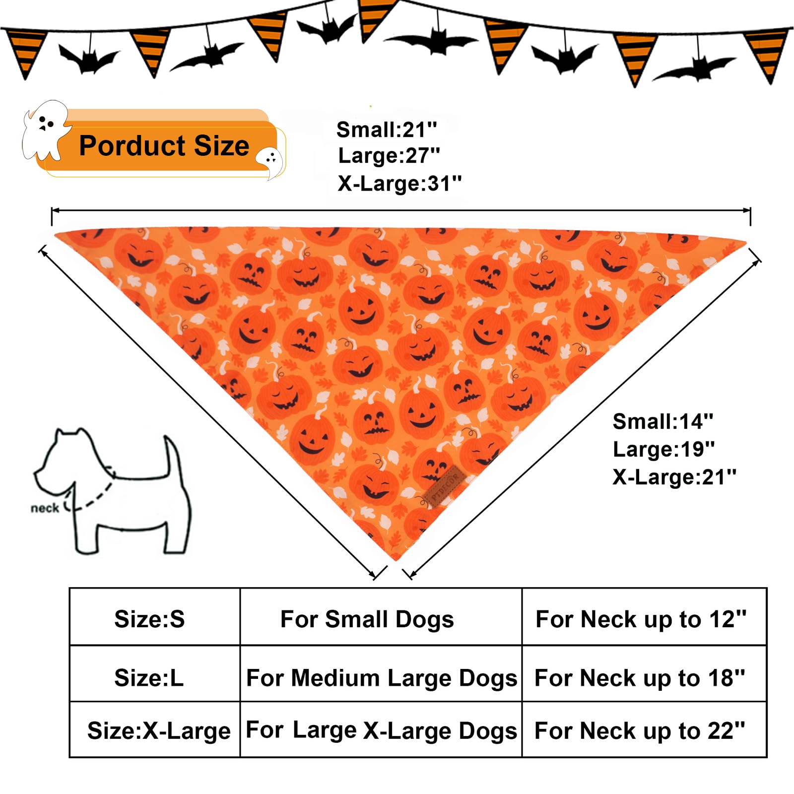 Ptdecor Halloween Dog Bandana, Reversible Holiday Pet Scarf, Multi Size, Triangle Puppy Halloween Bandanas For Extra Large Dogs