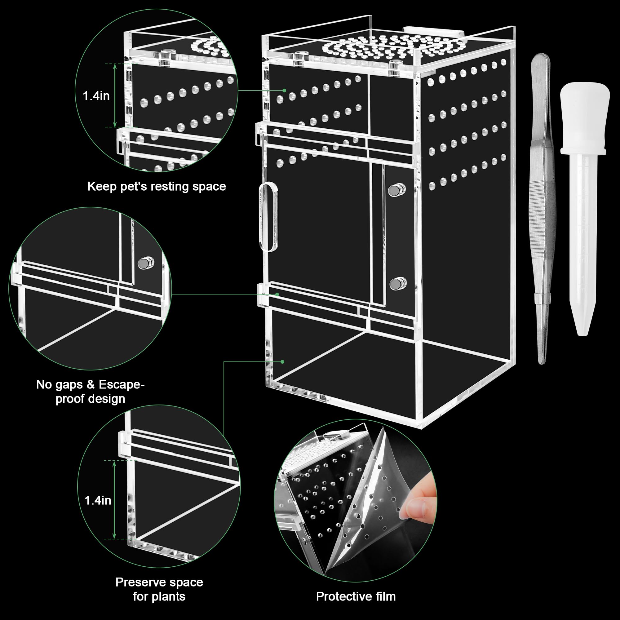 Zhaoyao Jumping Spider Enclosure, 3X3X6 Inch Jumping Spider Habitat With Magnet Opening Door Jumping Spider Accessories Small Ac
