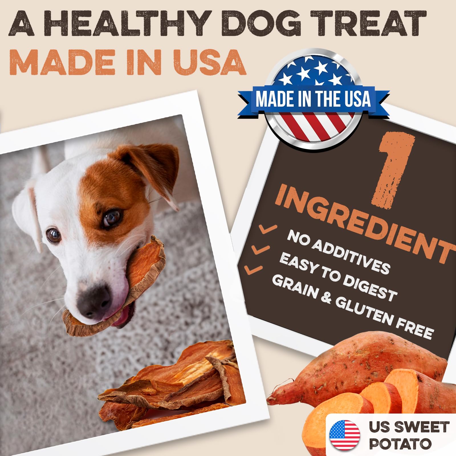 Sweet Potato Slices For Dogs - Single Ingredient Grain Free Dog Treats, Best High Anti-Oxidant Healthy 100% Natural Thick Cut Dr
