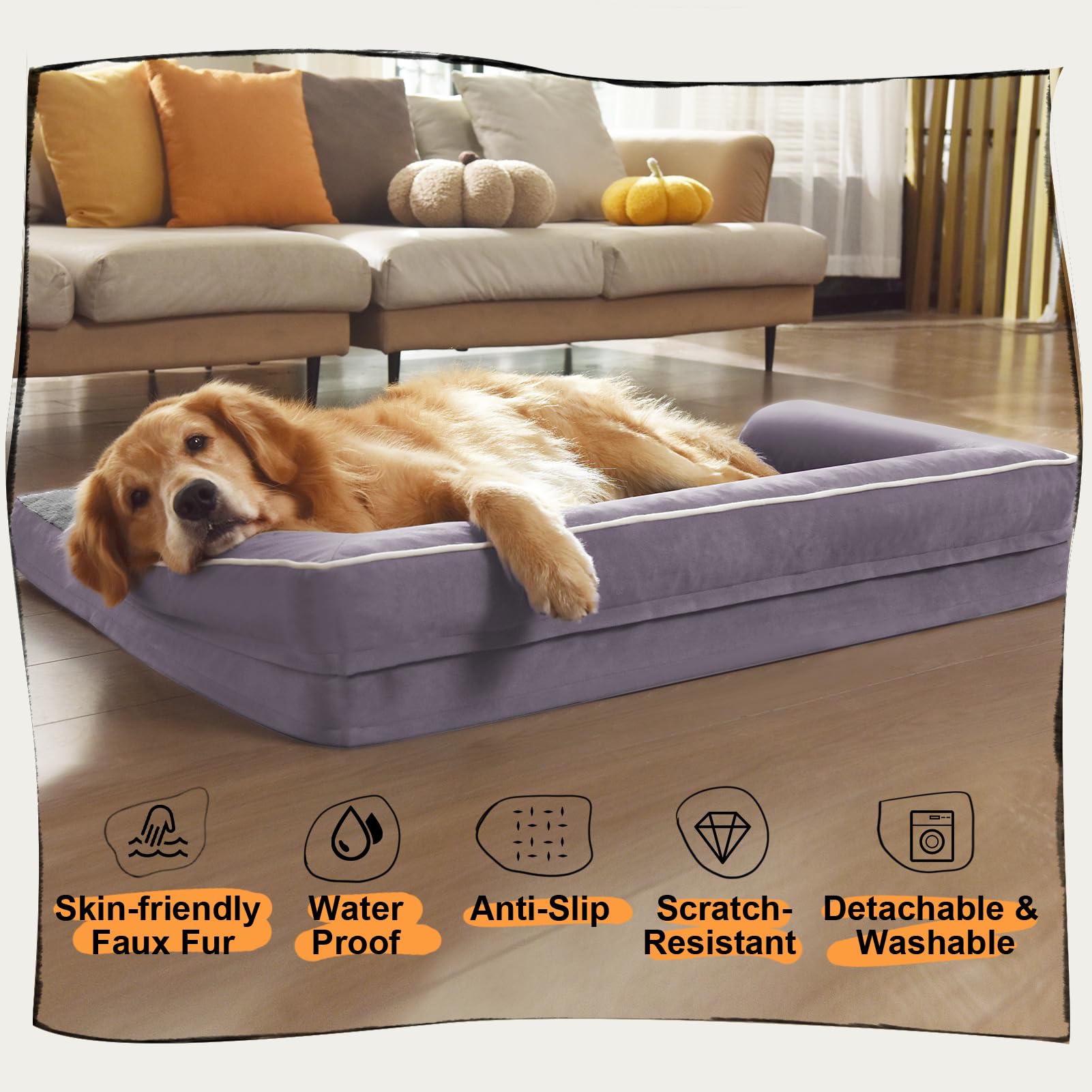 Extra Large Dog Bed-Orthopedic Waterproof XL Dog Bed for XLarge Extra Big Dogs - Foam Couch Sofa Washable with Removable Cover-P