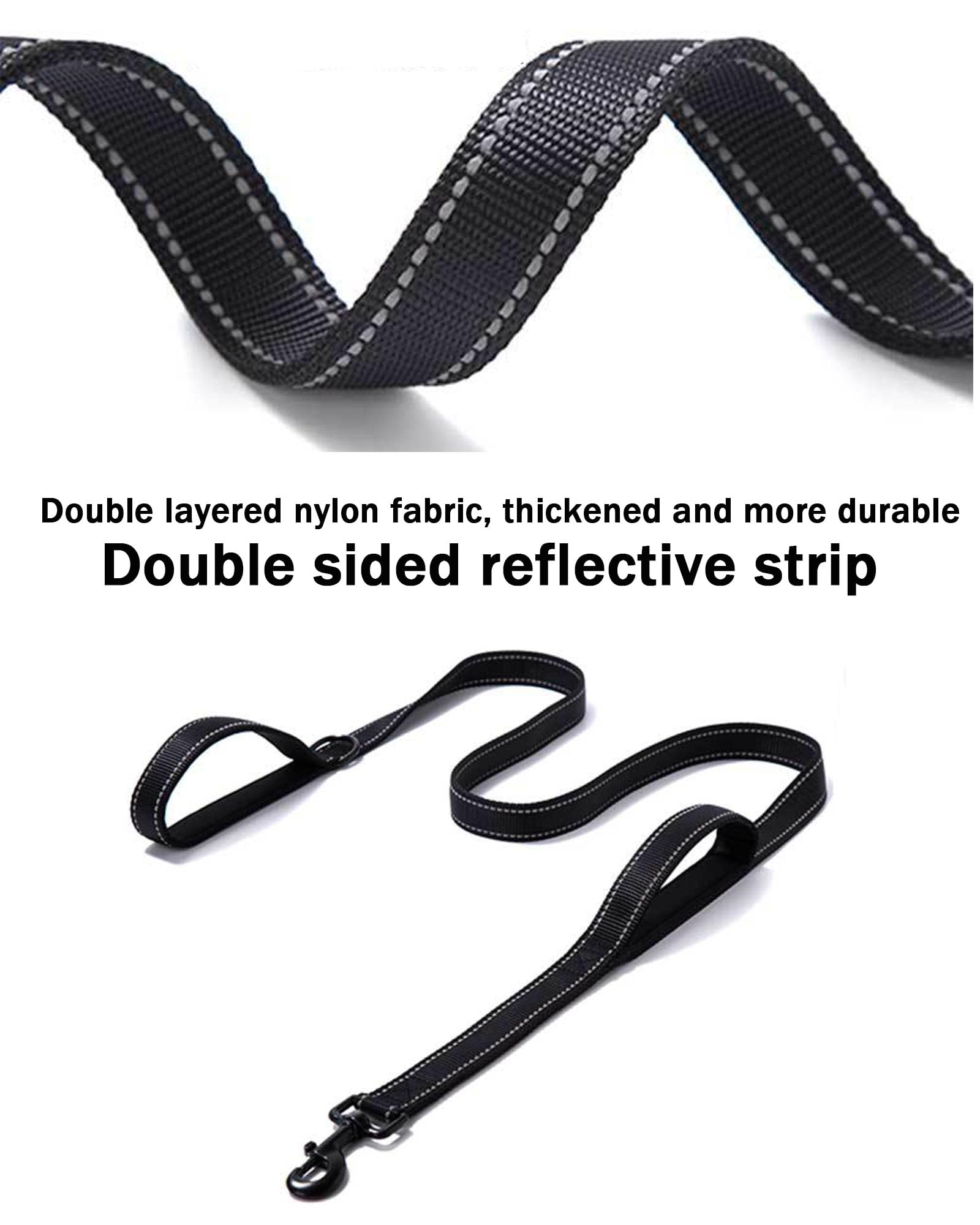 Solmoony 6Ft Blue Strong Dog Leash With 2 Padded Handles, Traffic Handle Extra Control, Double-Sided Reflective Walking Lead For