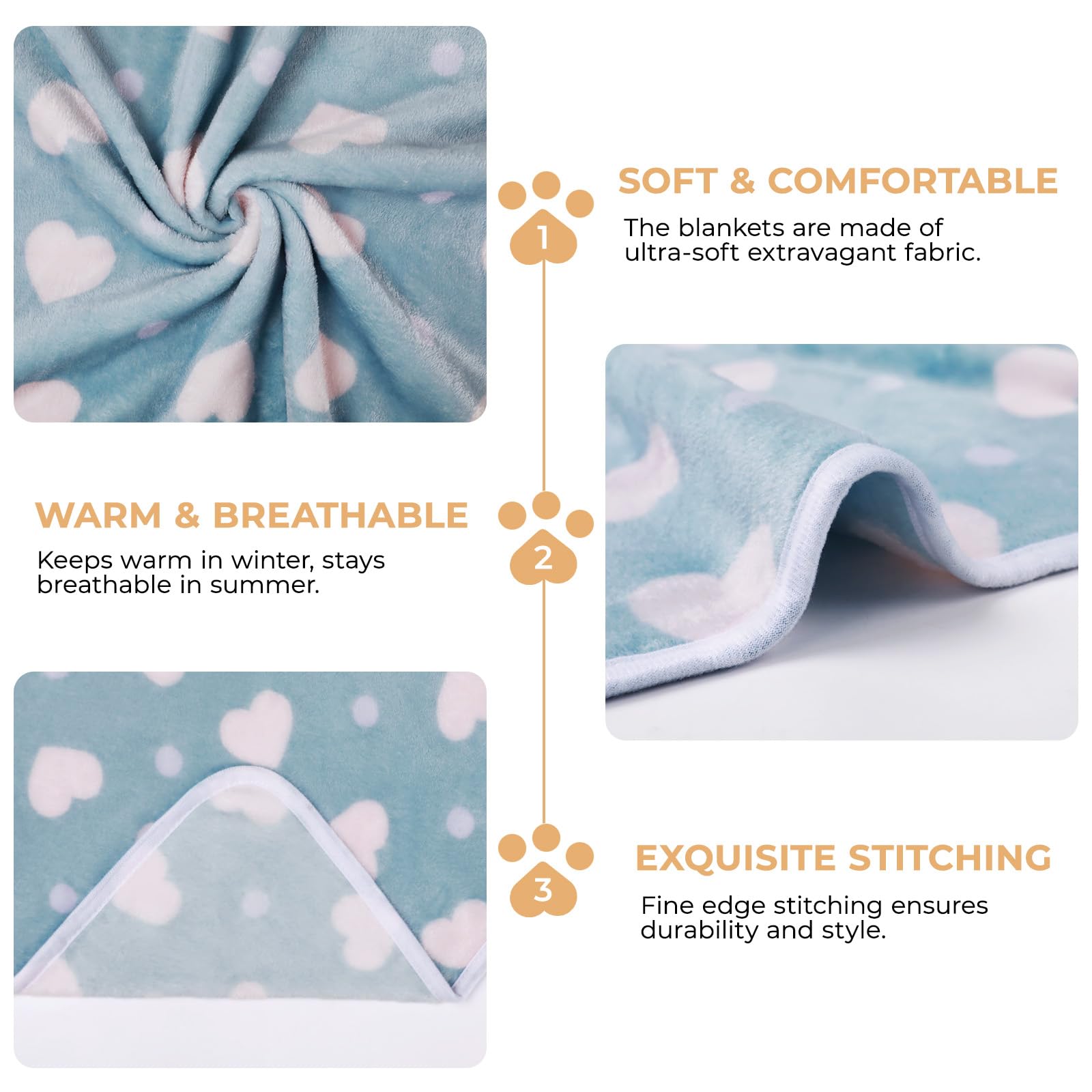 1 Pack 3 Blankets Super Soft Cute Dot Pattern Pet Blanket Flannel Throw for Dog Puppy Cat Purple/Pink/Cyan Large