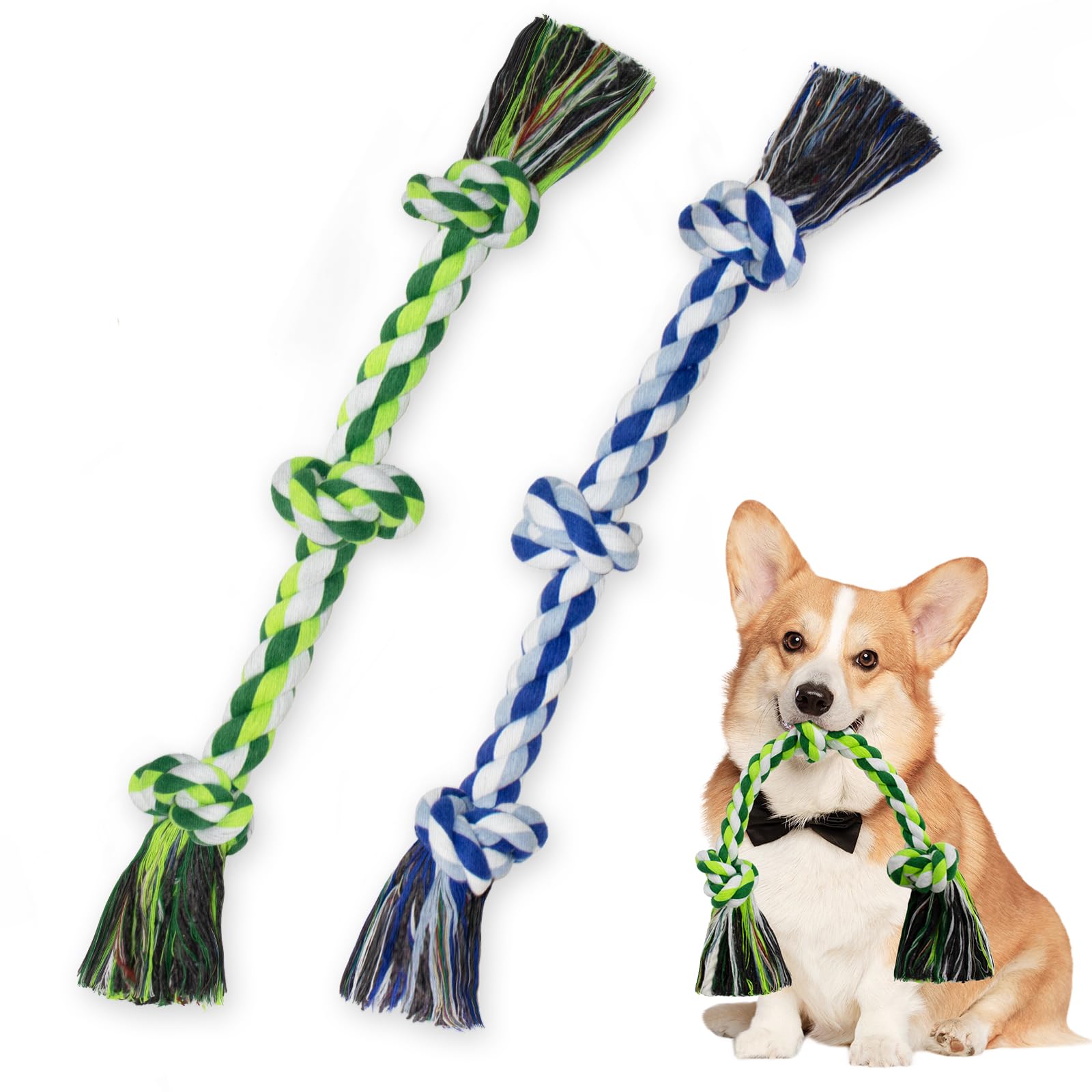 WDZZHOT [2 Pack] Dog Rope Toys, Dog Chew Toy for Medium and Small Dogs, 3 Knots Heavy Duty Puppy Rope Toy, 100% Cotton Tug of Wa