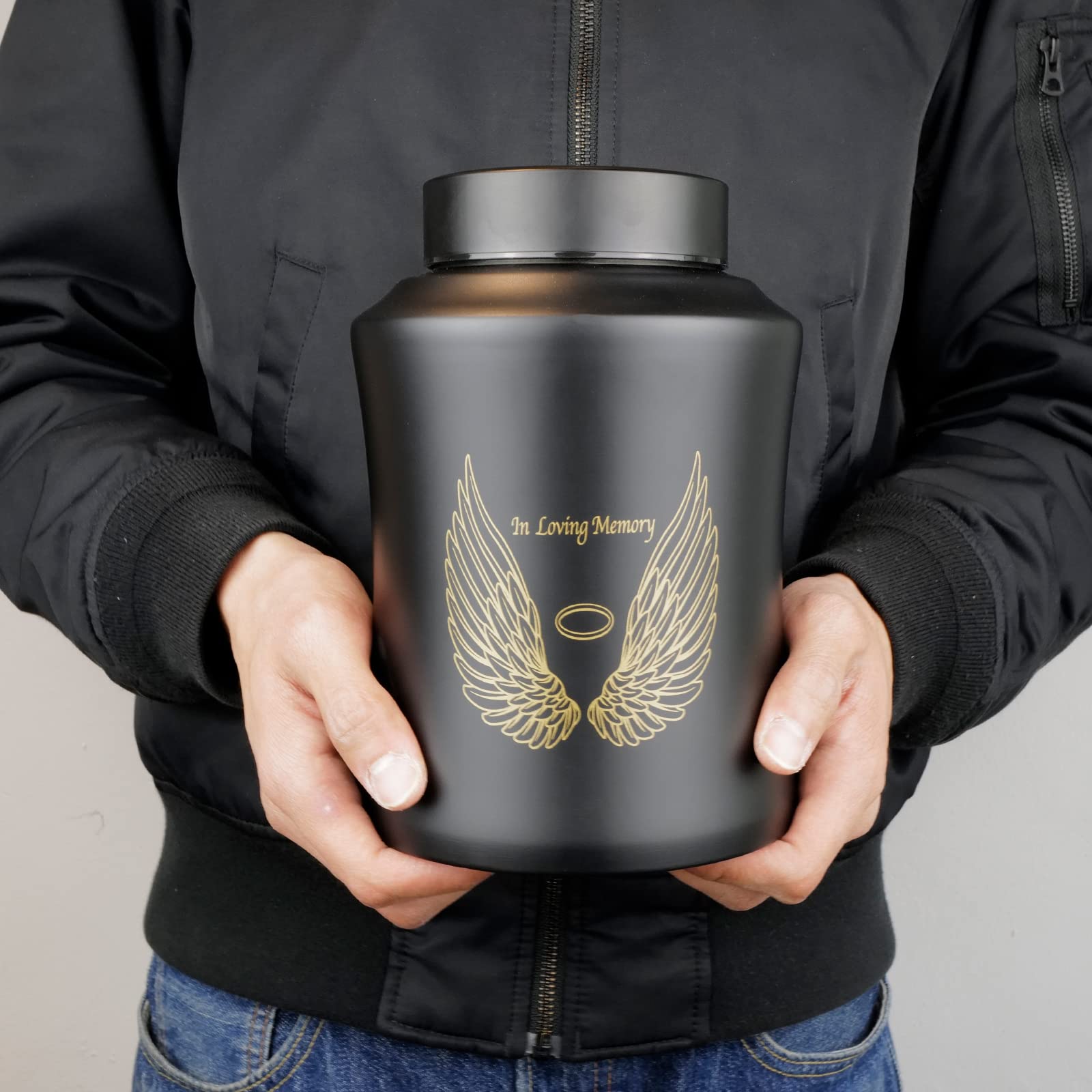 Up To 160 Lbs Large Cremation Urns For Adult Human Ashes, Angel Wings In Loving Memory Decorative Funeral Burial Urn For Male Female Ashes With Velvet Bag(Black)