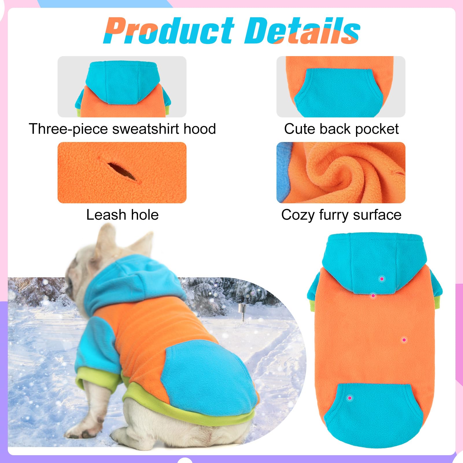 Beautyzoo Fleece Dog Hoodie Sweatershirt With Pocket And Leash Hole, Stretchy Small Medium Large Sized Dogs Clothes For Fall Win