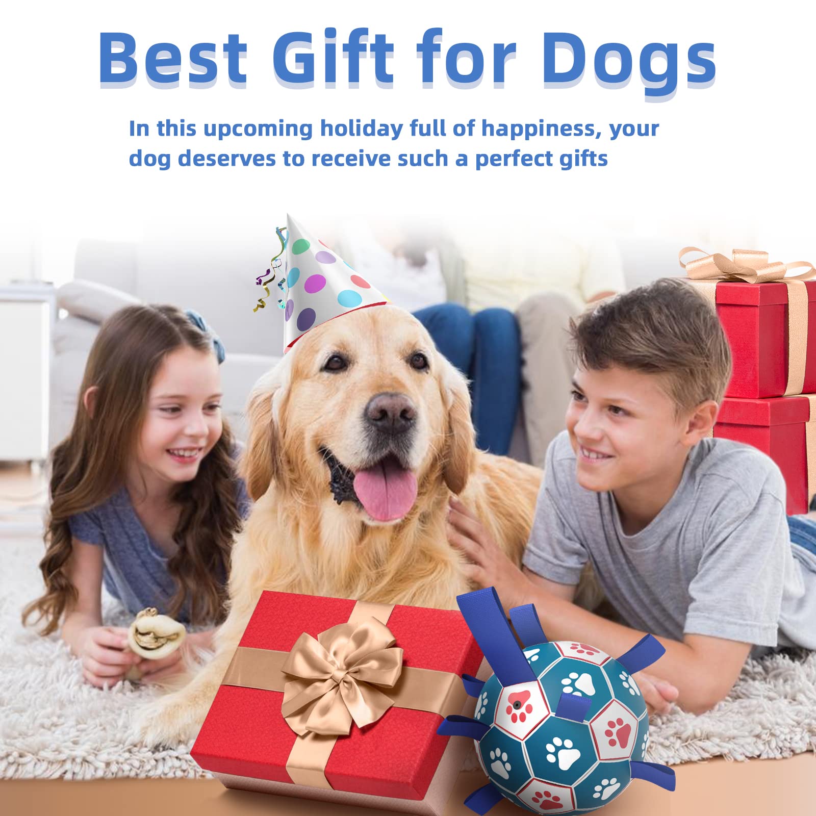 Qdan Dog Ropes Toys Soccer Ball With Straps, Interactive Dog Toys For Tug Of War, Puppy Birthday Gifts, Dog Tug Toy, Dog Water Toy, Durable Dog Balls For Medium & Large Dogs(8 Inch)