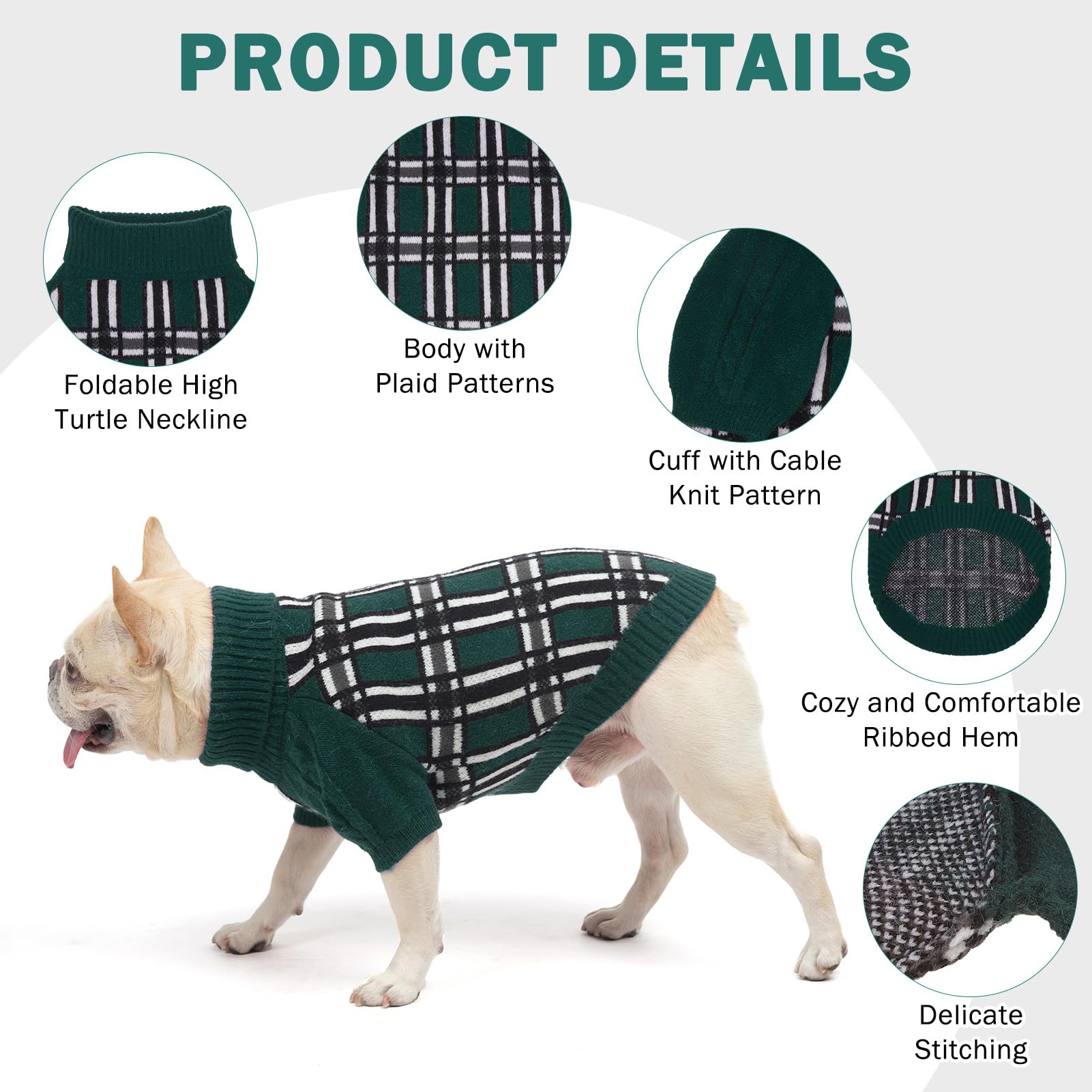 Scenereal Cozy Plaid Medium/Large Dog Sweater, Pullover Cable Knitwear Dog Sweatershirt For Dogs Boy&Girl In Winter, Turtleneck