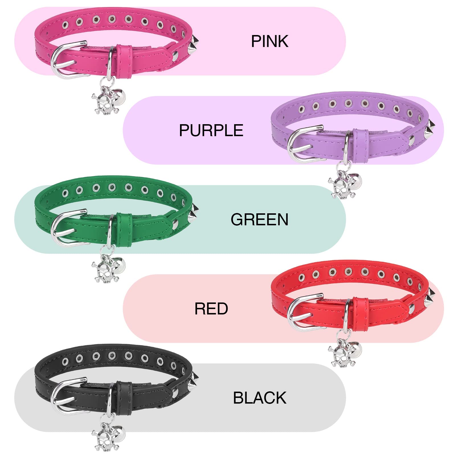 Dillybud Leather Cat Collars For Boy Girl Cats With Bell And Safety Elastic Belt, Personalized Rivets Stud Adjustable Safe Buckle Collar With Skull Charm For Kitty Small Pets, Halloween Cat Collar