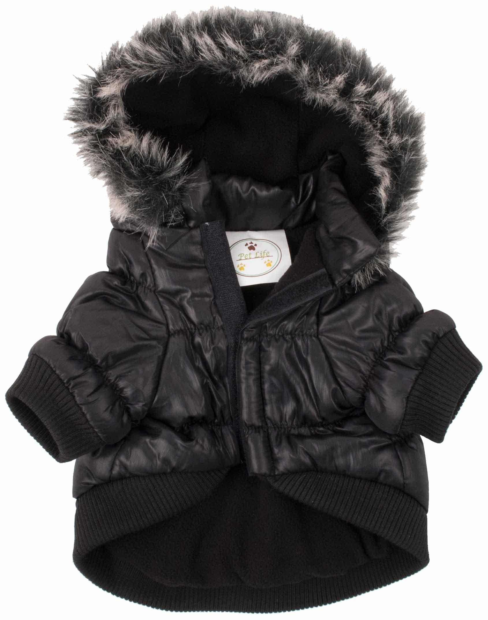 PET LIFE Classic Metallic Fashion Pet Dog Coat Jacket Parka w/ 3M Insulation and Removable Hood, X-Small, Metallic Black