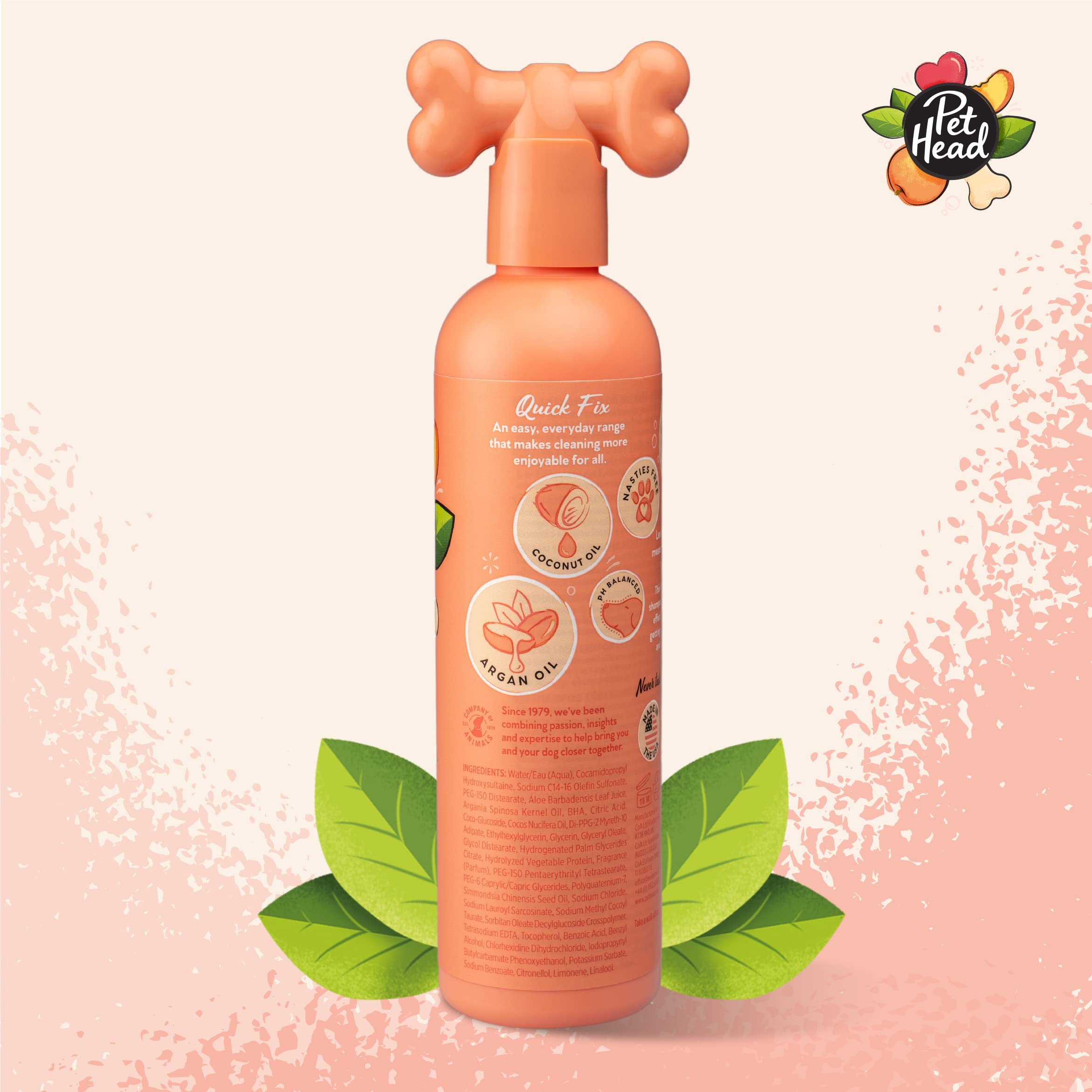 Pet Head Quick Fix 2 In 1 Dog Shampoo And Conditioner | Peach Scent | Dog Shampoo For Smelly Dogs | Nourishes And Softens Coat & Skin | Vegan | Gentle Formula For Puppies | Made In Usa | 16Fl Oz.
