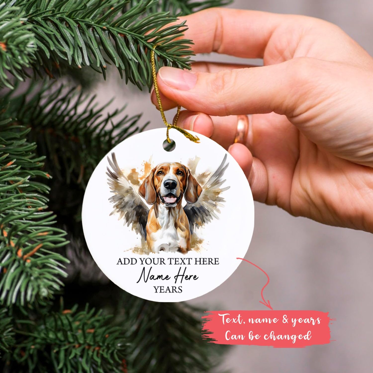 Personalized American Foxhound Dog Memorial Ornament, Sympathy Remembrance Gifts For Loss Of Dog, American Foxhound Angel Xmas Ornament, Custom Text Dog Name & Year Ornament, Dog Memorial Ornament
