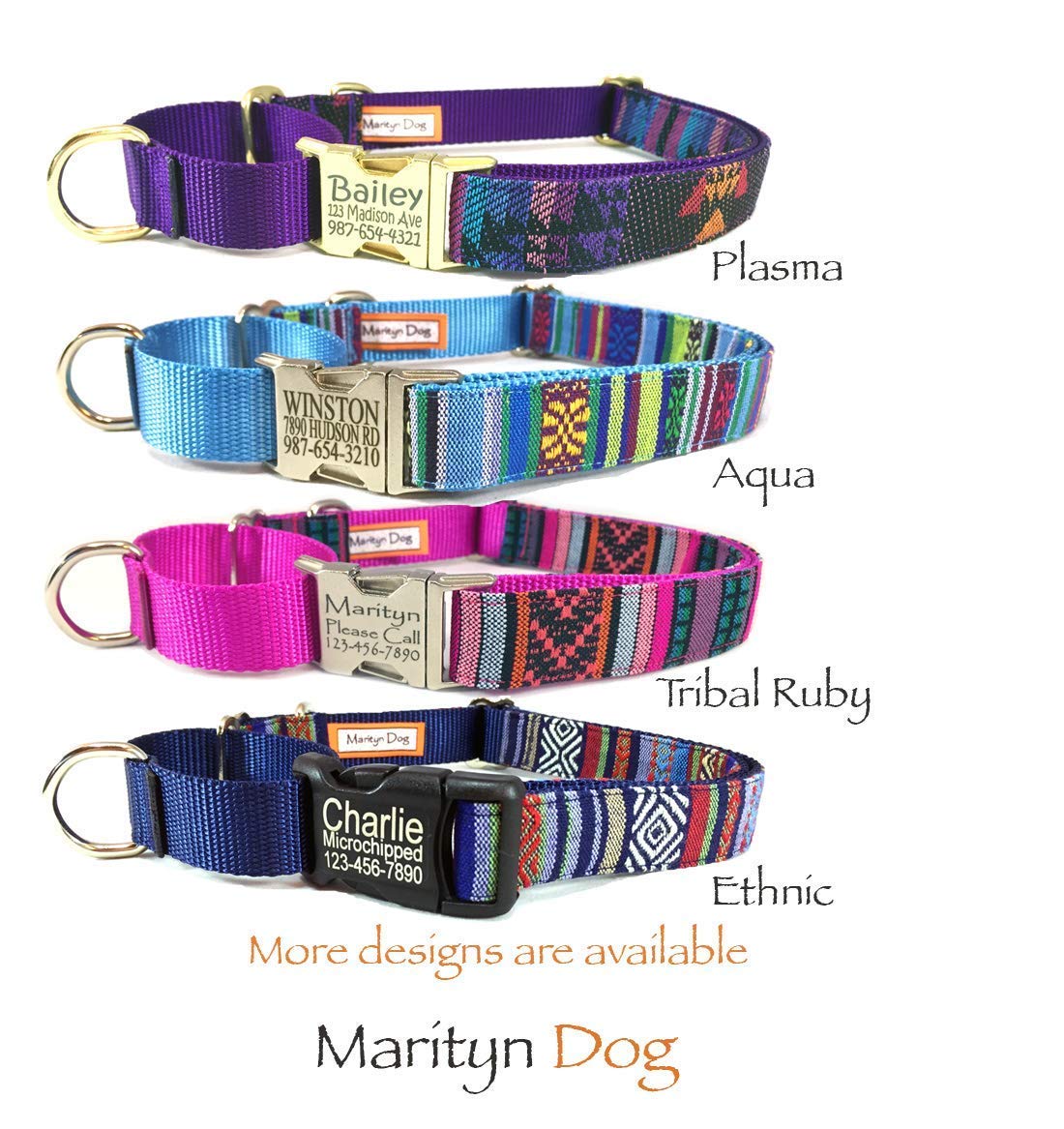 Martingale Dog Collar Personalized Id Laser Engraved Silver Gold Metal Black Plastic Buckle