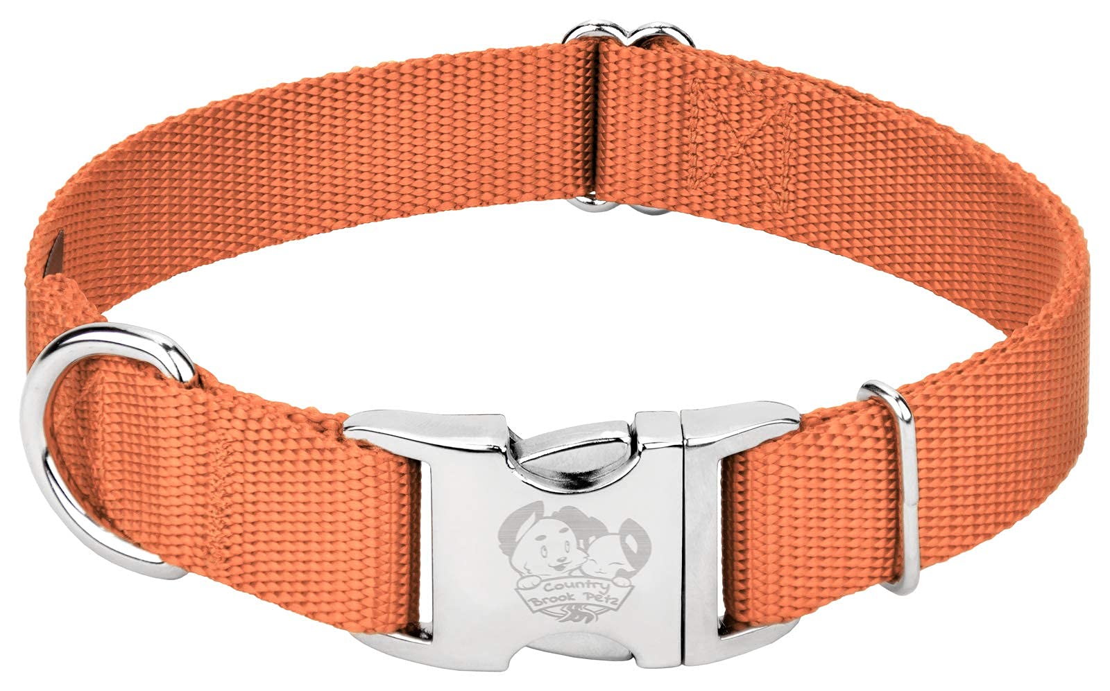 Country Brook Design - Vibrant 30+ Color Selection - Premium Nylon Dog Collar With Metal Buckle (Small, 3/4 Inch, Coral)