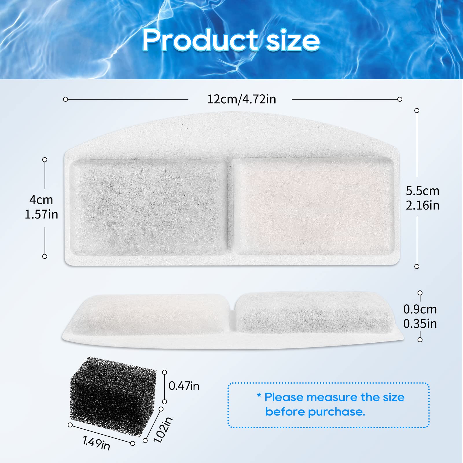 Myfatboss Pet Fountain Filter Replacement And Replacement Pre-Filter Sponges, 8+8 Pack Cat Water Fountain Filters And Foam Compitible With 100Oz/3L Automatic Pet Fountain, Pack Of 16