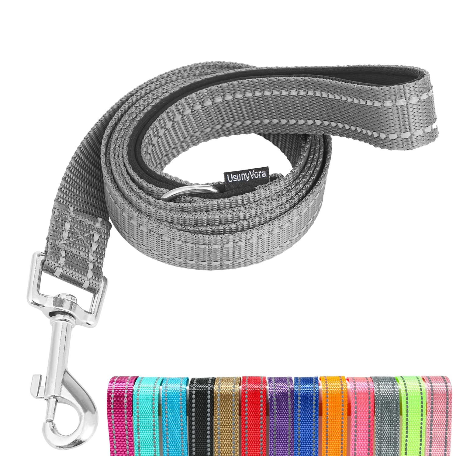 Usunyvora Reflective Nylon Dog Leash For Walking,Strong Dog Leash With Padded Handle For Small And Medium Dogs,4 Ft,Grey