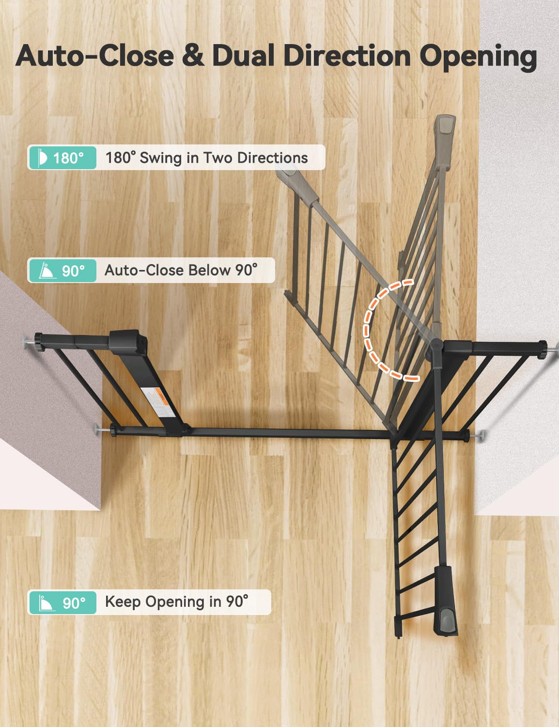 Comomy 30' Tall Baby Gate For Stairs Doorways, Fits Openings 29.5' To 43.3' Wide, Auto Close Extra Wide Dog Gate For House, Pressure Mounted Easy Walk Through Pet Gate With Door, Black
